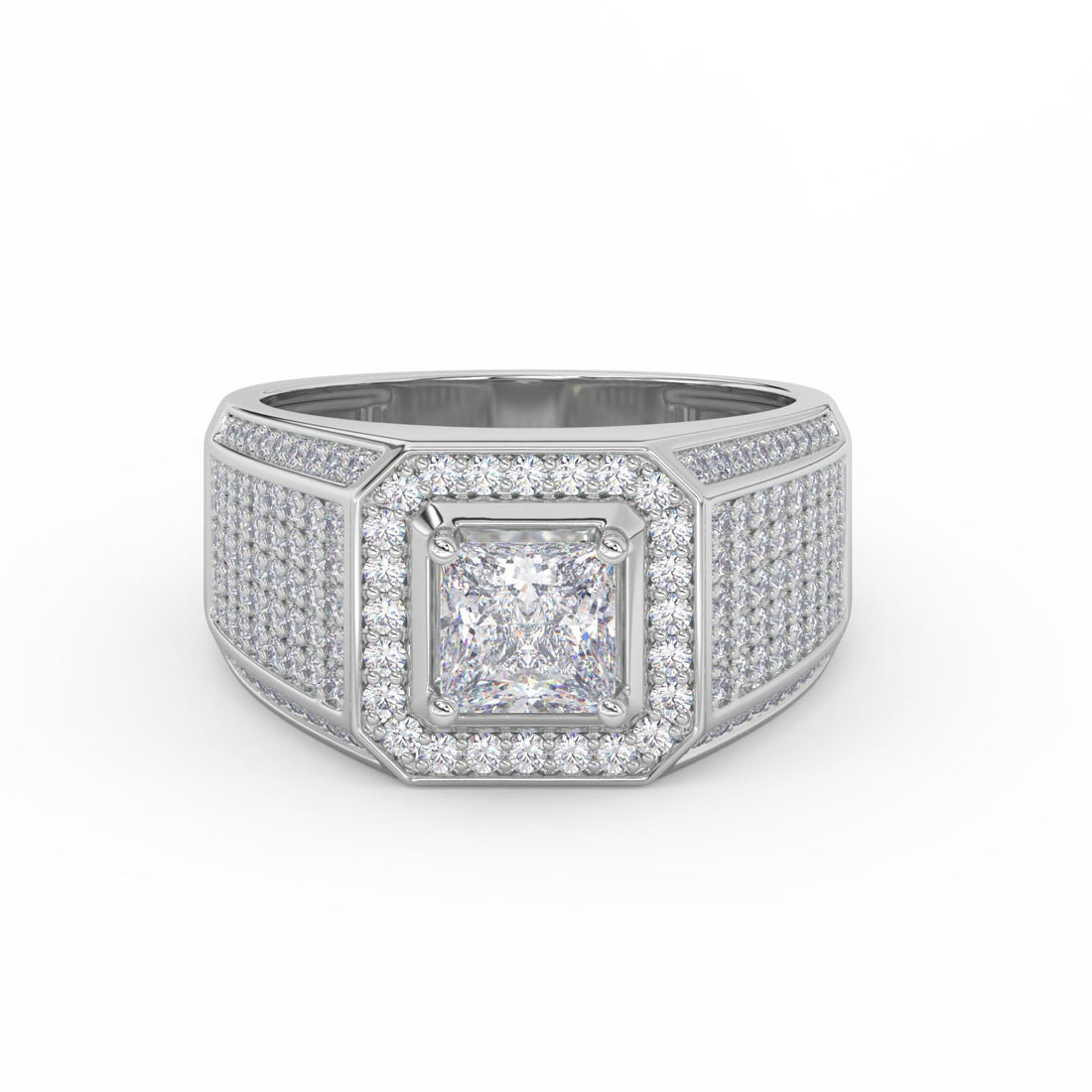 2 CT Princess Cut Solitaire Signet Moissanite Mens Ring