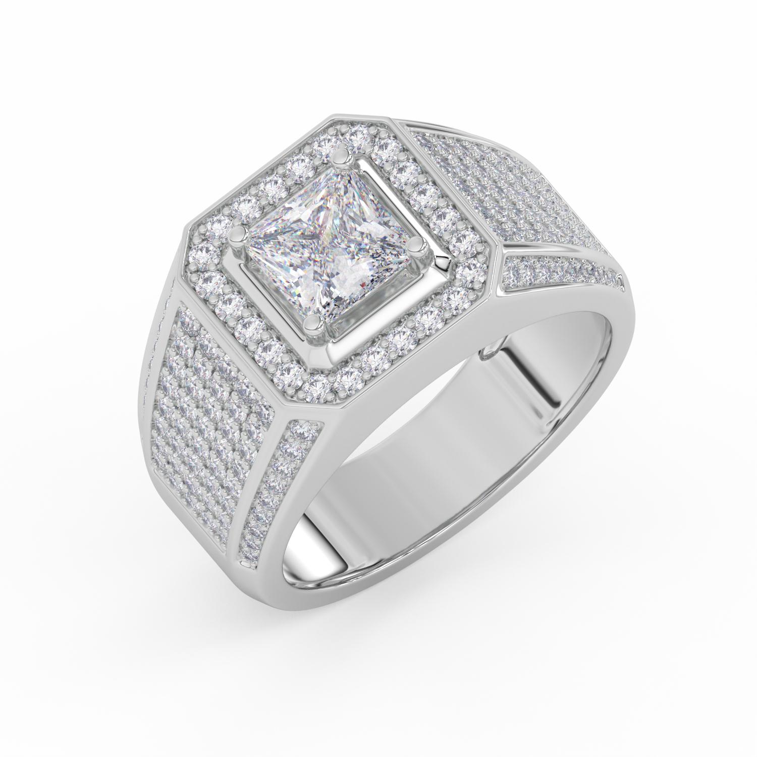 2 CT Princess Cut Solitaire Signet Moissanite Mens Ring