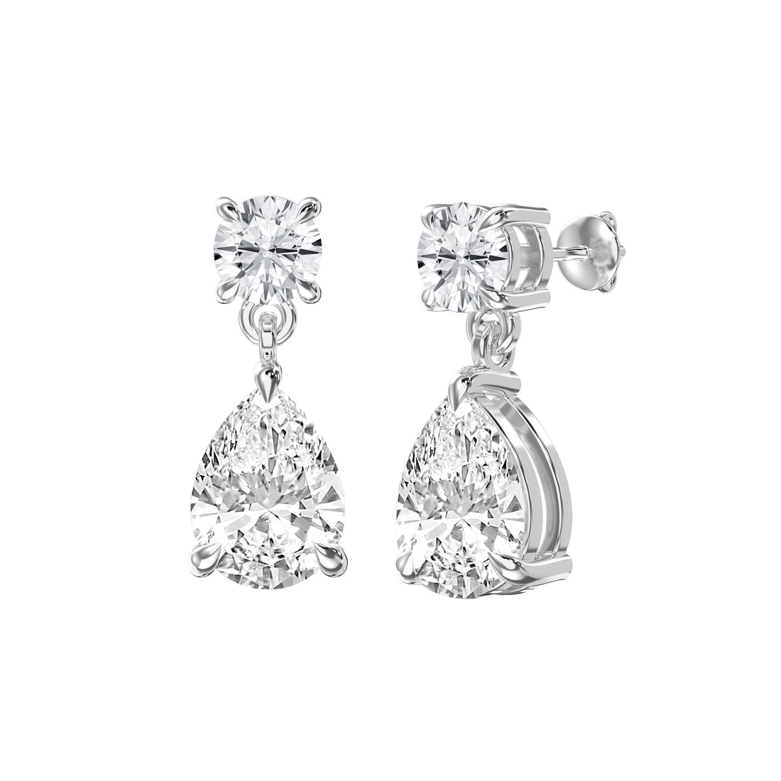1.5 ct Pear Cut Moissanite Drop Earrings with Round Solitaire Studs in 925 Sterling Silver