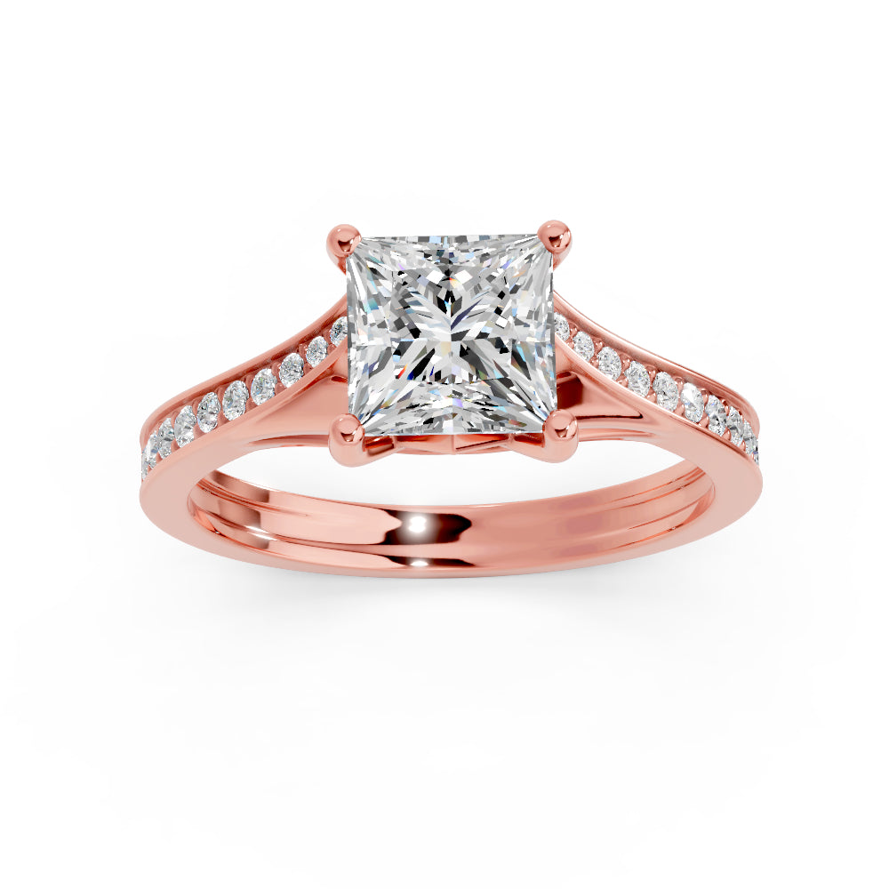 1.03 CARAT Square Moissanite Solitaire with Side Accents Engagement Ring in 14K Yellow Gold Plated