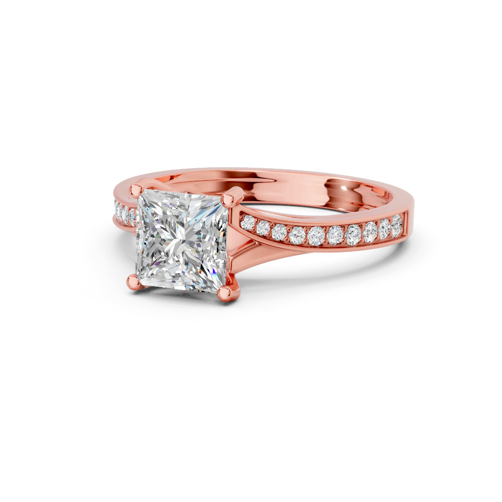 1.03 CARAT Square Moissanite Solitaire with Side Accents Engagement Ring in 14K Yellow Gold Plated