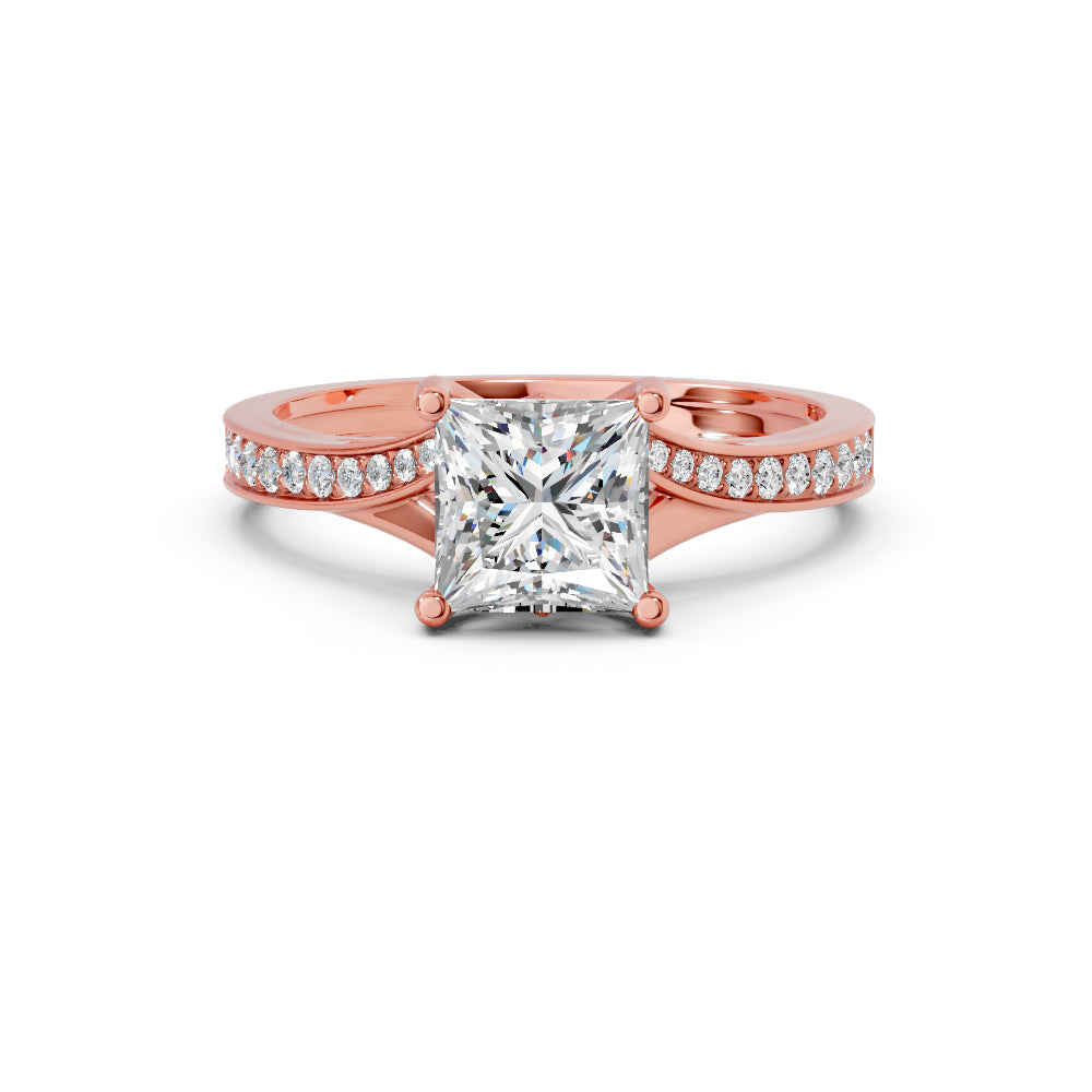 1.03 CARAT Square Moissanite Solitaire with Side Accents Engagement Ring in 14K Yellow Gold Plated