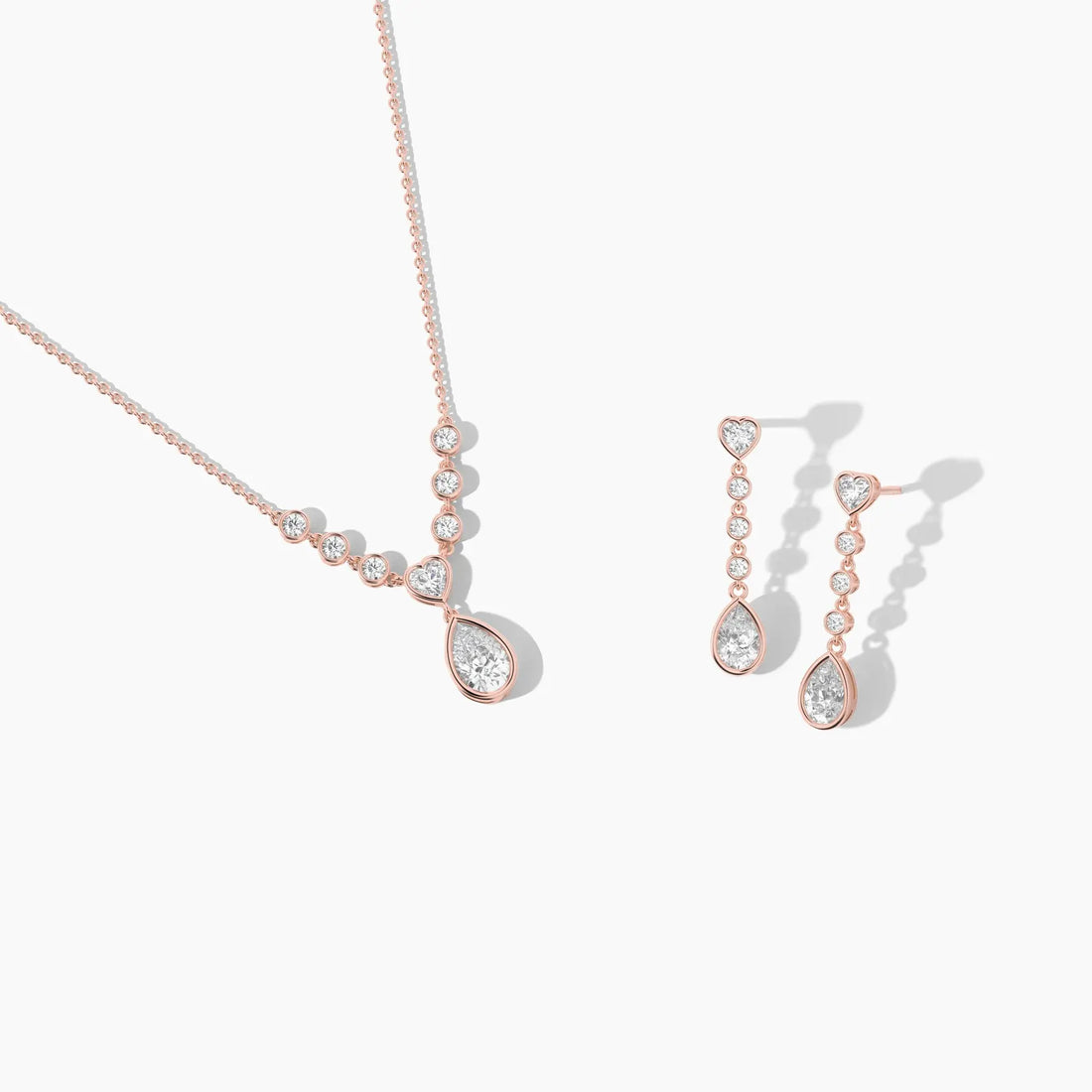 Heart & Pear Cut Moissanite Diamond Drop Necklace Set in 14K Gold Plated
