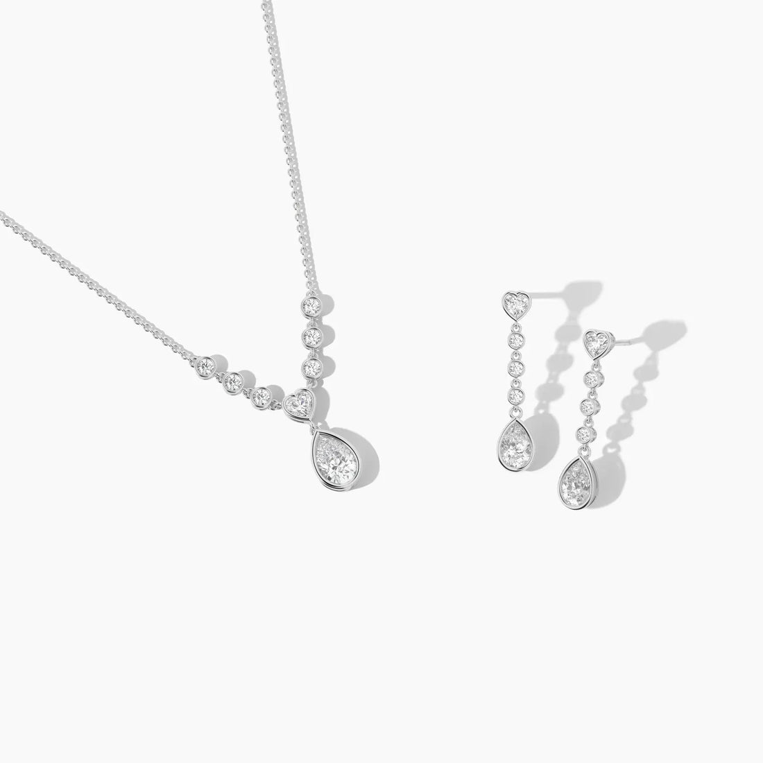 Heart & Pear Cut Moissanite Diamond Drop Necklace Set in 14K Gold Plated