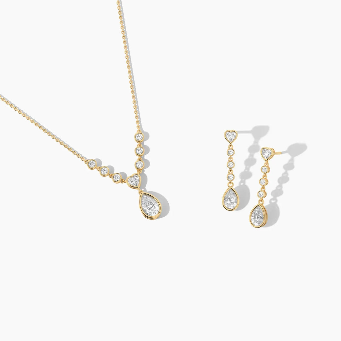 Heart & Pear Cut Moissanite Diamond Drop Necklace Set in 14K Gold Plated