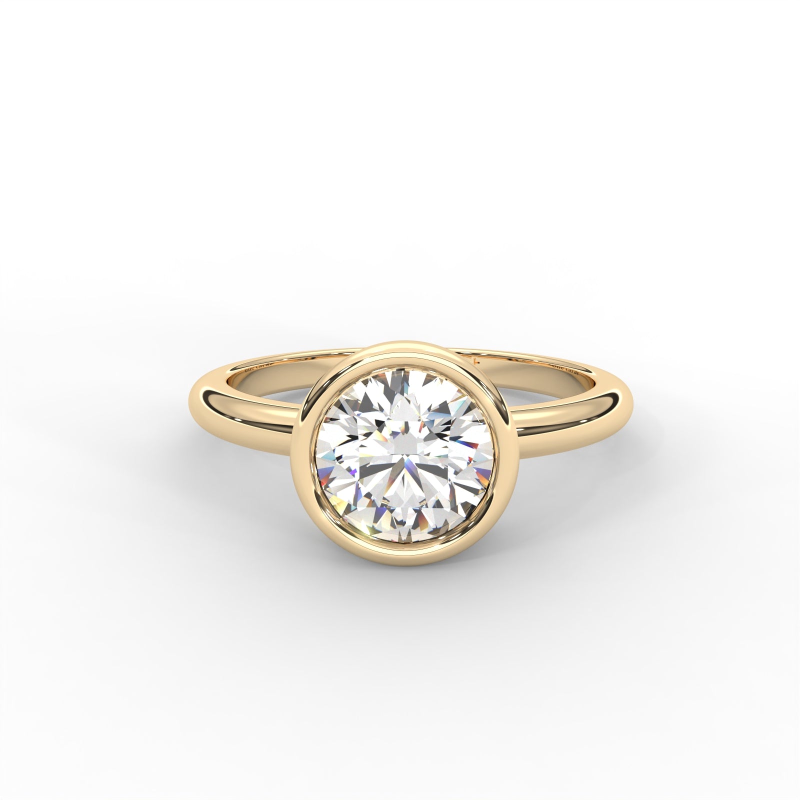 Round Moissanite Bezel Set Solitaire Ring - 1 CARAT in 14K White Gold Plated