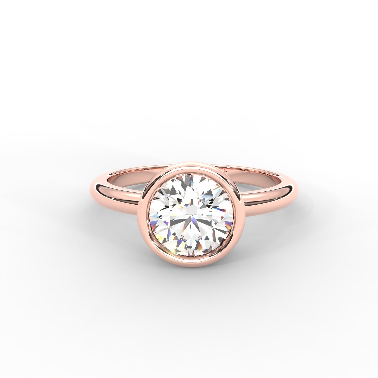 Round Moissanite Bezel Set Solitaire Ring - 1 CARAT in 14K White Gold Plated