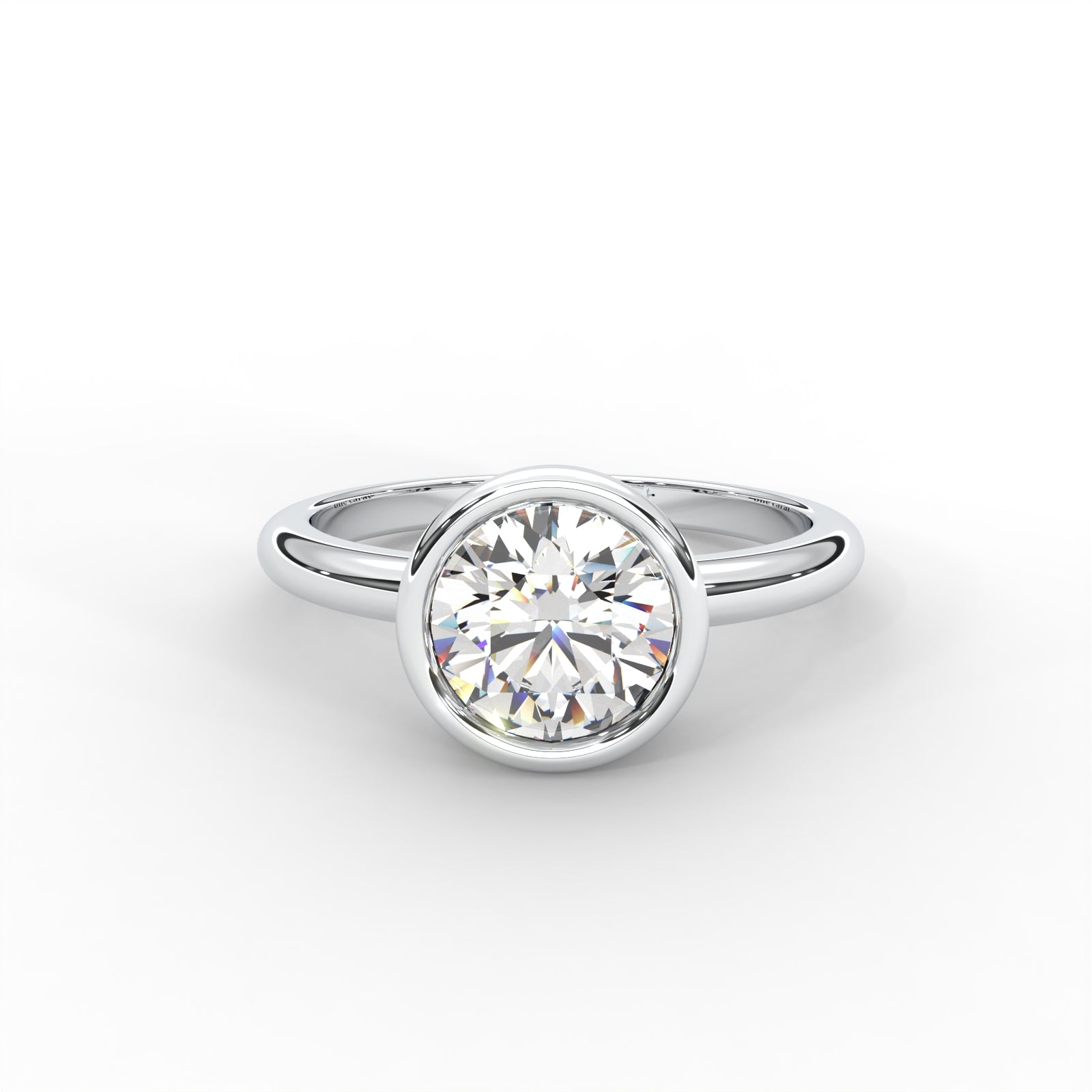Round Moissanite Bezel Set Solitaire Ring - 1 CARAT in 14K White Gold Plated