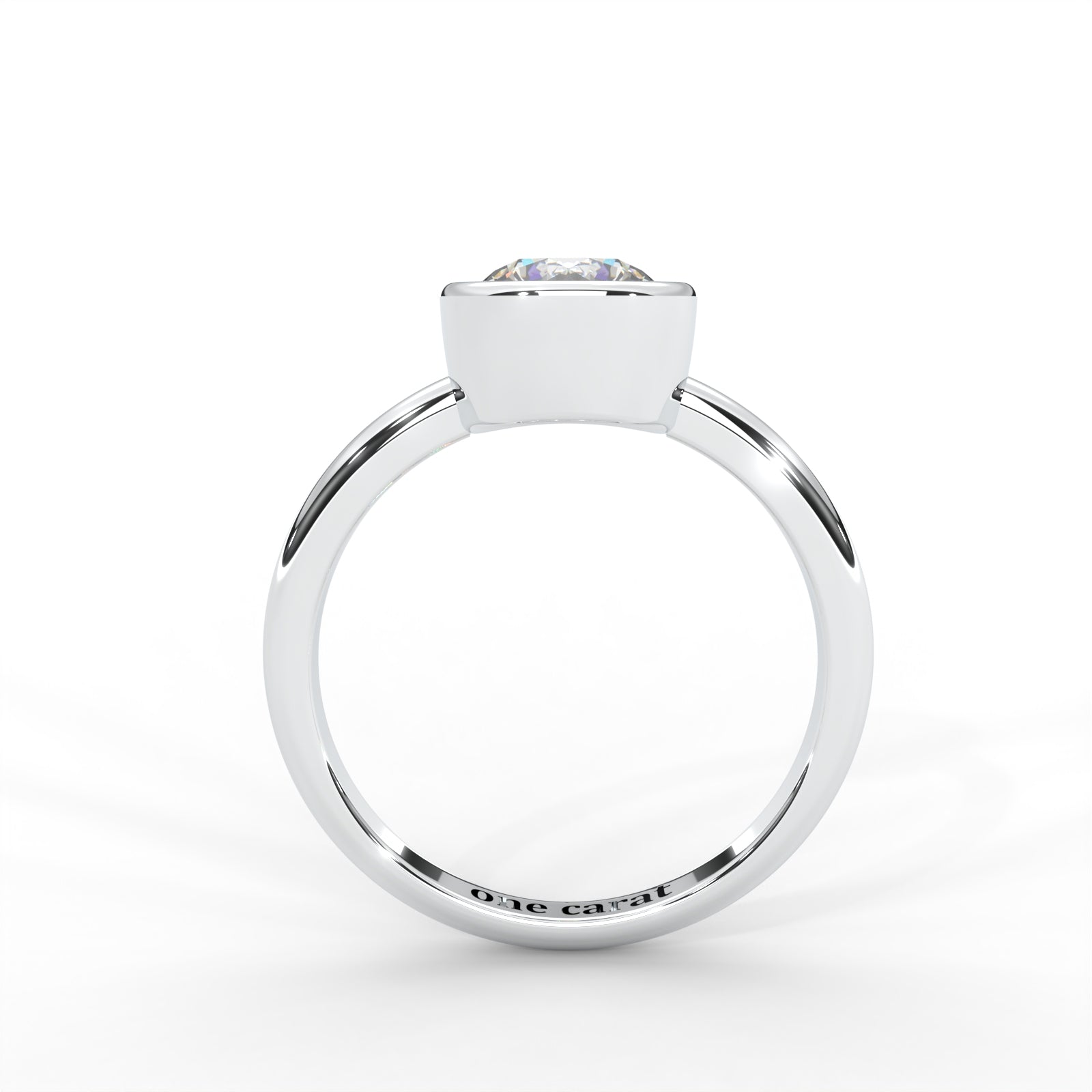 Round Moissanite Bezel Set Solitaire Ring - 1 CARAT in 14K White Gold Plated