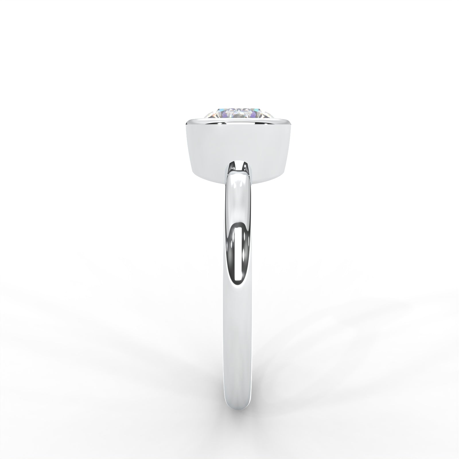 Round Moissanite Bezel Set Solitaire Ring - 1 CARAT in 14K White Gold Plated