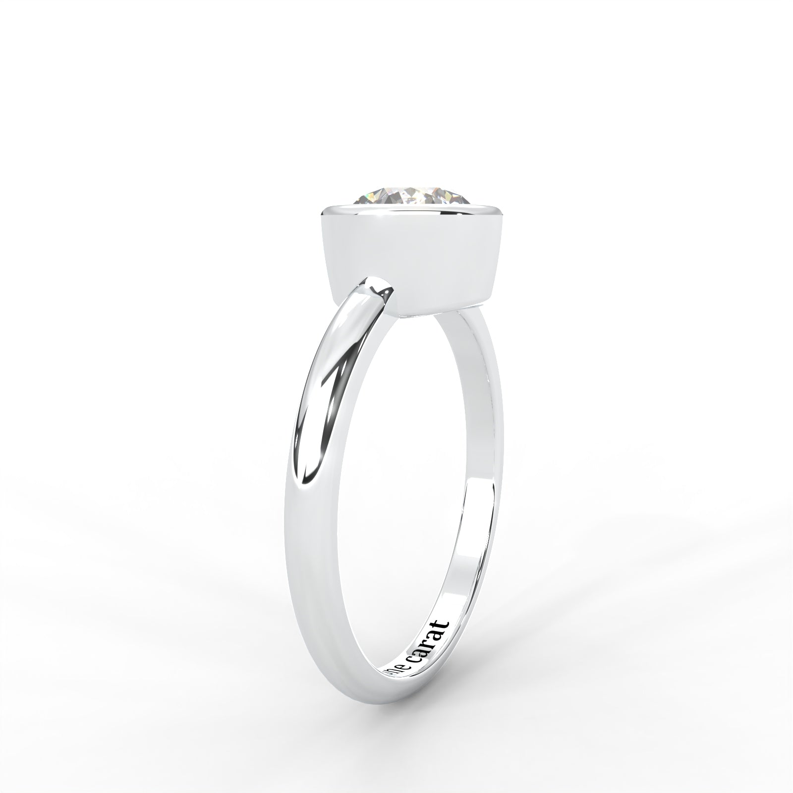 Round Moissanite Bezel Set Solitaire Ring - 1 CARAT in 14K White Gold Plated