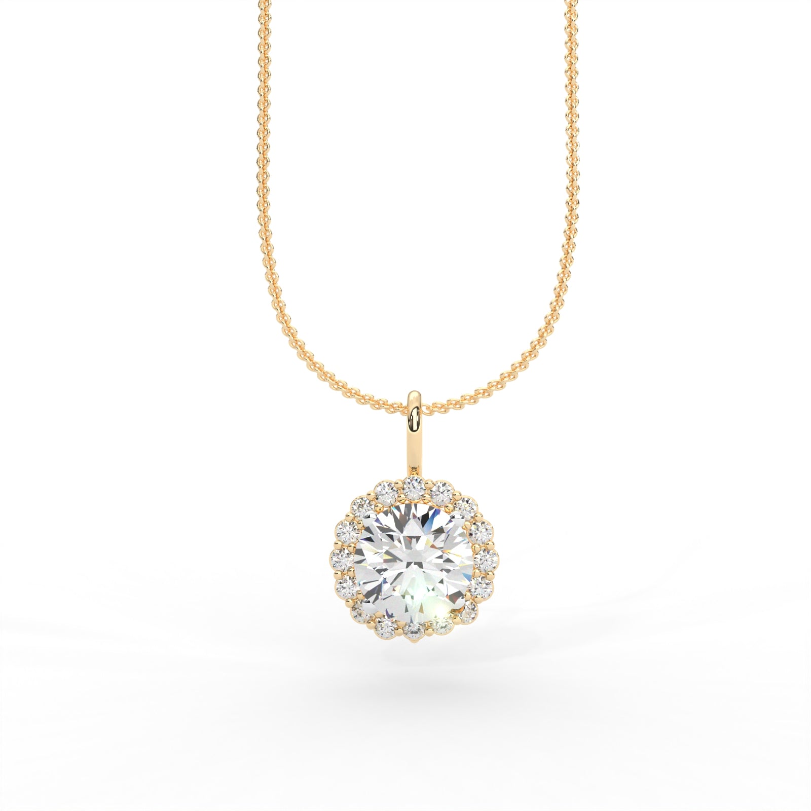 1 CARAT Round Moissanite Halo Necklace in 14K Yellow Gold Plated