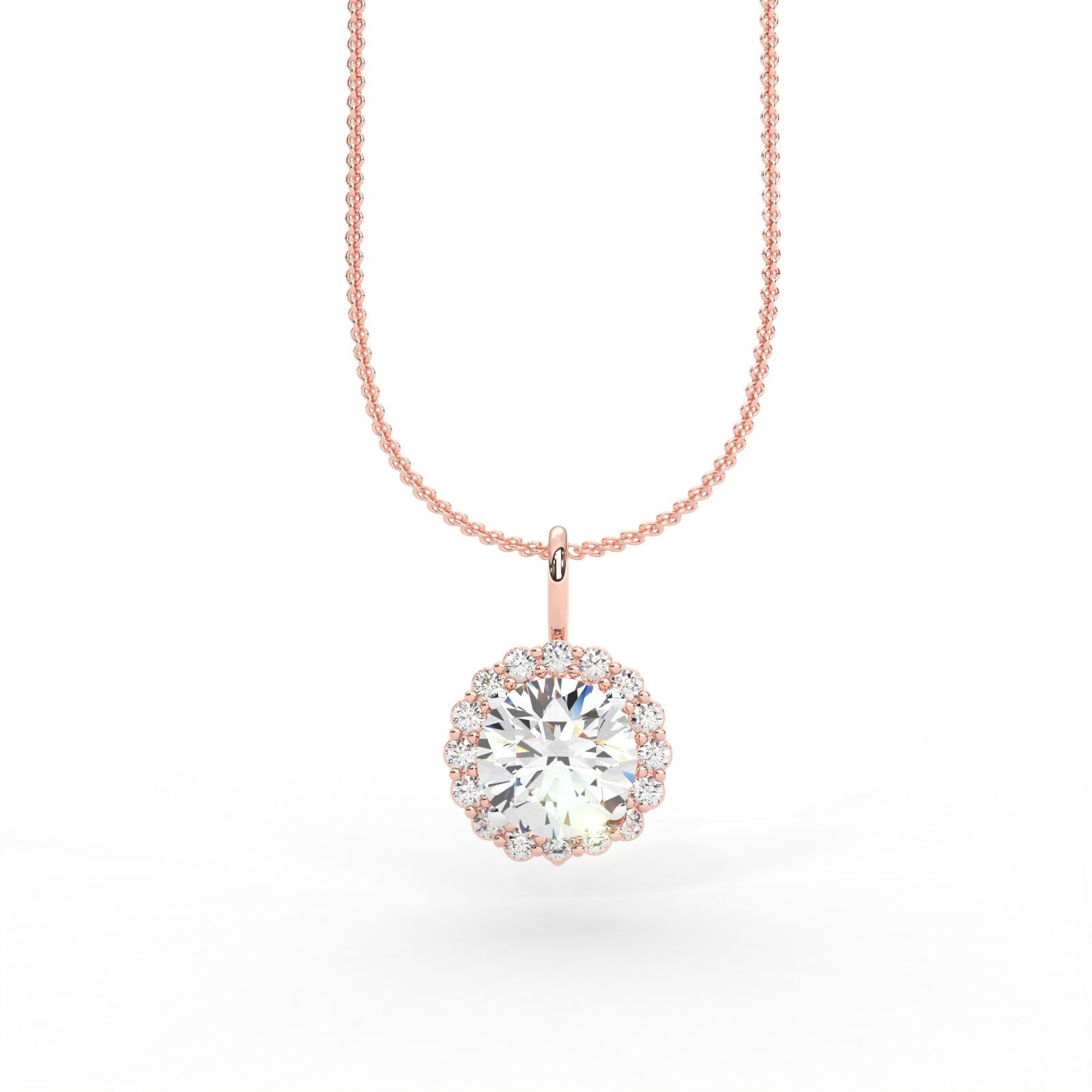 1 CARAT Round Moissanite Halo Necklace in 14K Yellow Gold Plated