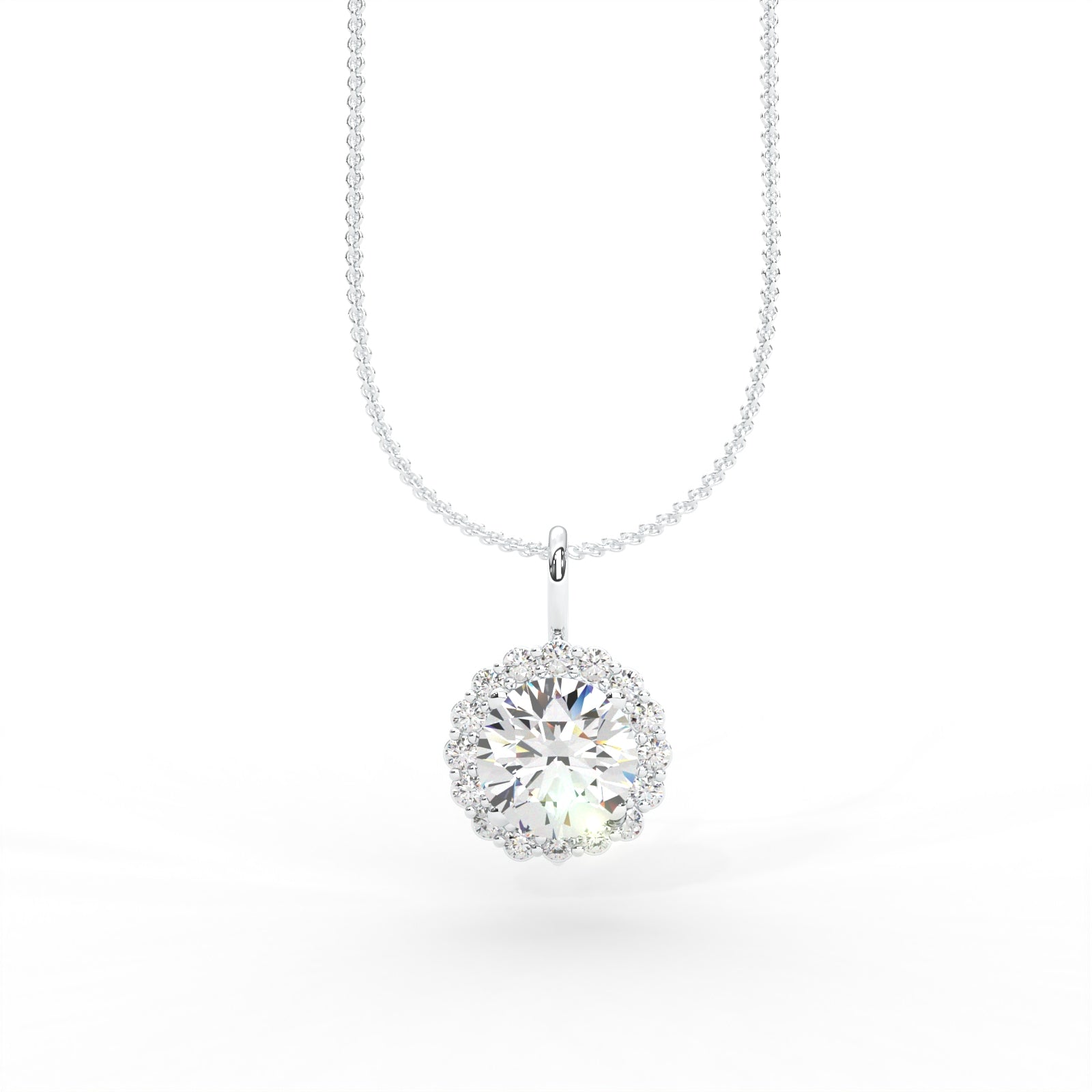 1 CARAT Round Moissanite Halo Necklace in 14K Yellow Gold Plated