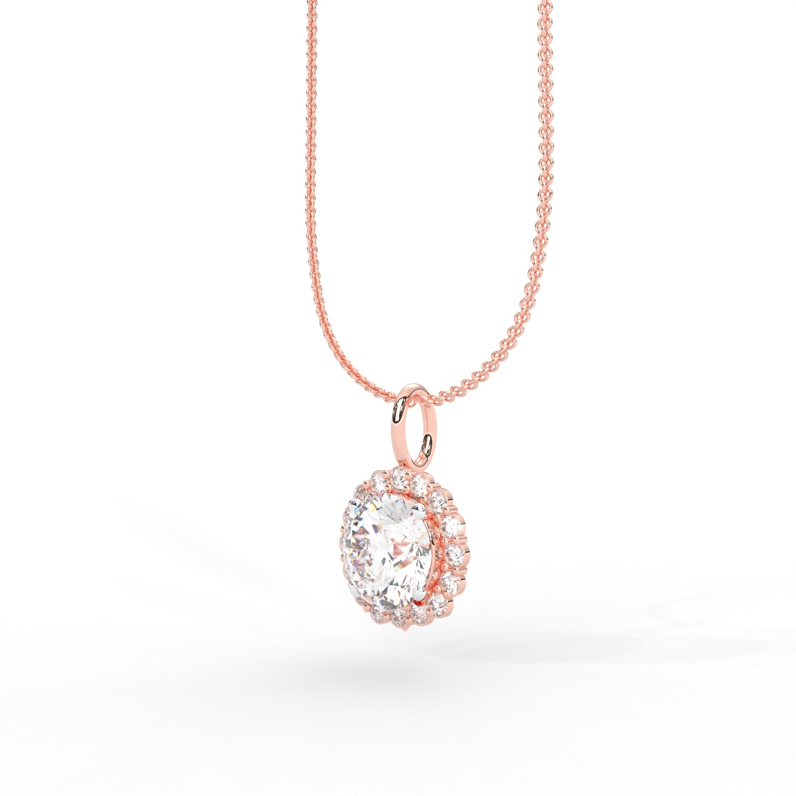 1 CARAT Round Moissanite Halo Necklace in 14K Yellow Gold Plated
