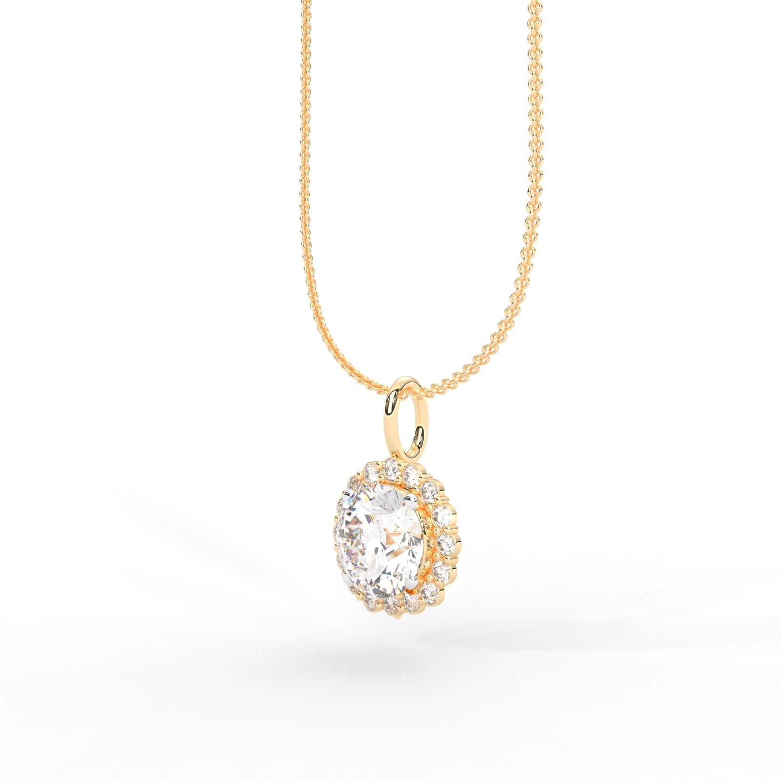 1 CARAT Round Moissanite Halo Necklace in 14K Yellow Gold Plated