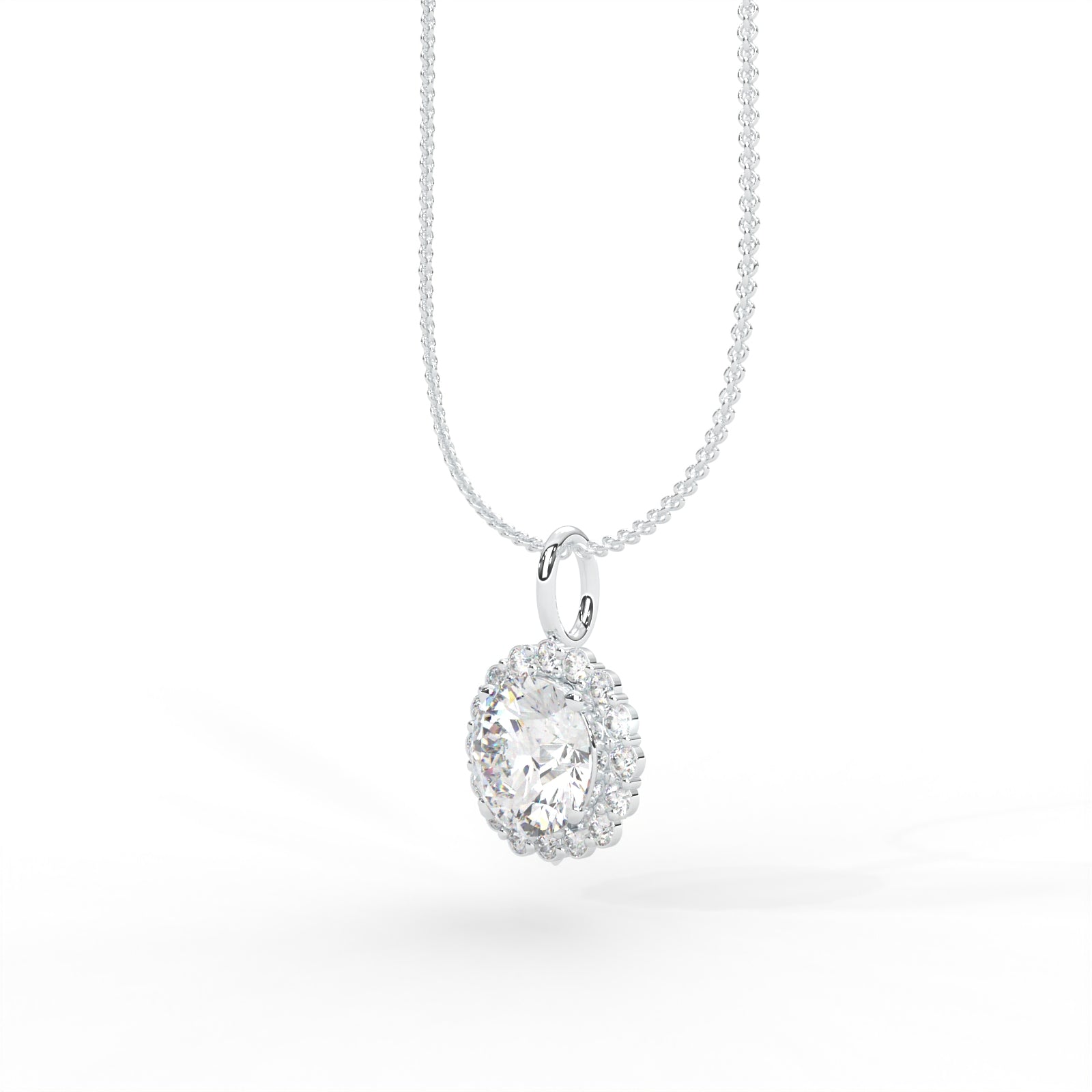 1 CARAT Round Moissanite Halo Necklace in 14K Yellow Gold Plated