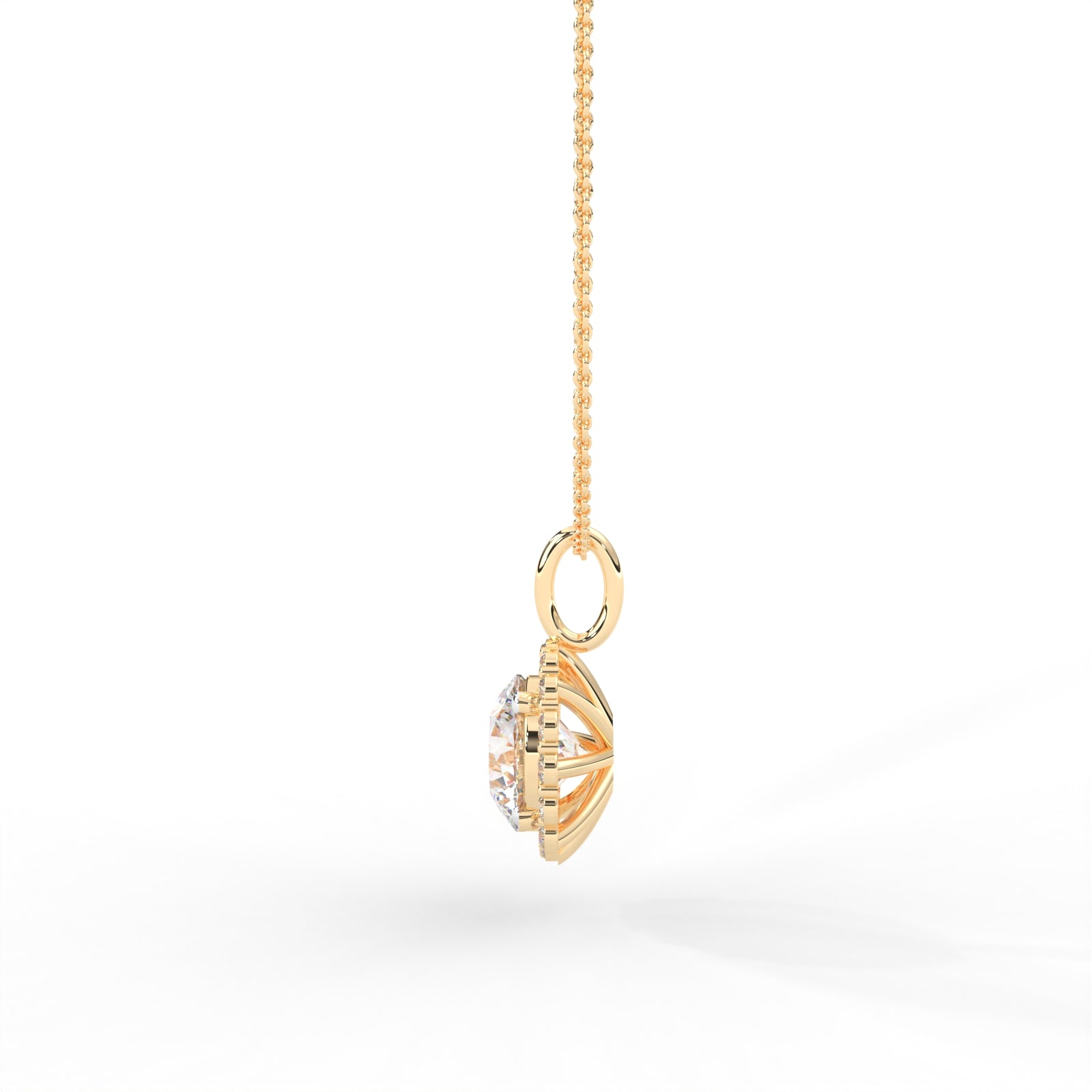 1 CARAT Round Moissanite Halo Necklace in 14K Yellow Gold Plated