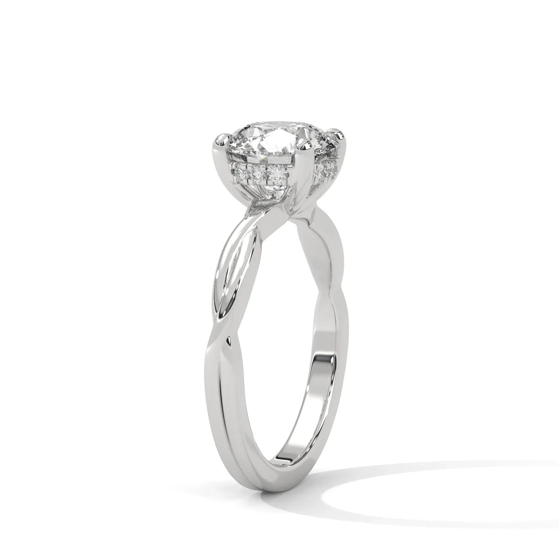 1.1 CT Round Portuguese Cut Moissanite Infinity Twist Solitaire Engagement Ring in 925 Sterling Silver