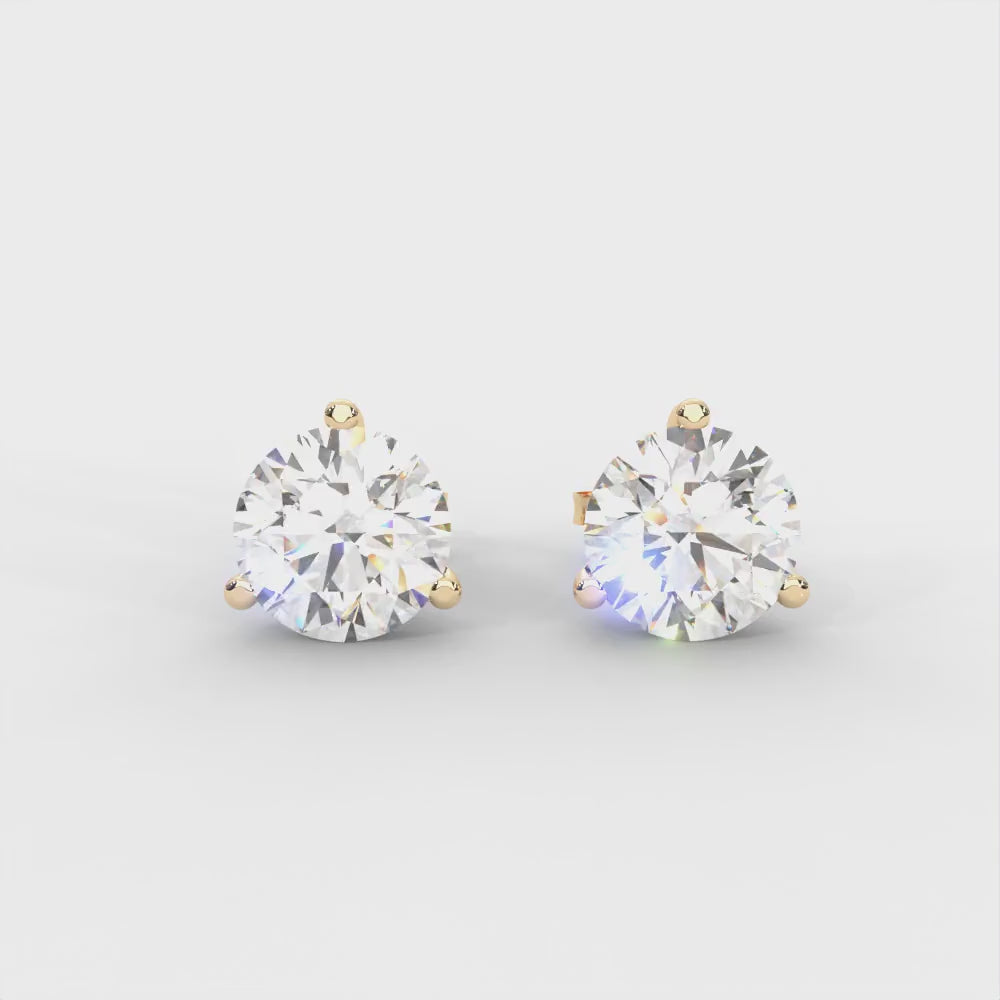 1 CARAT Round  Moissanite Three Prong Martini Solitaire Stud Earrings in 14K White Gold Plated