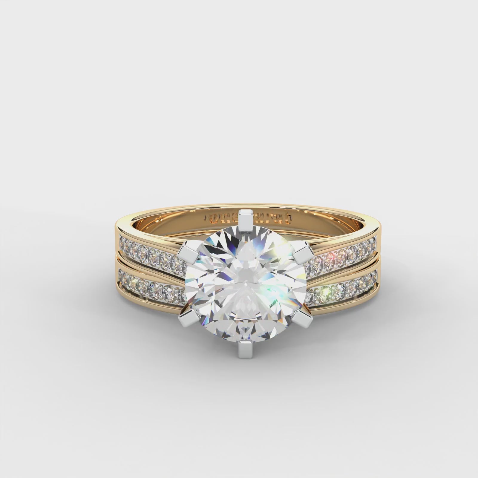 Round Moissanite Bridal Solitaire Ring Set - 1.87 CARAT, 14K Two-Tone Gold Plated