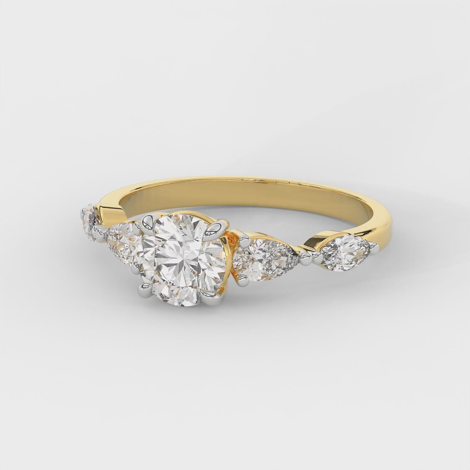 1.5 CT Round Brilliant Cut Moissanite Engagement Ring with Marquise & Pear Side Stones in 925 Sterling Silver