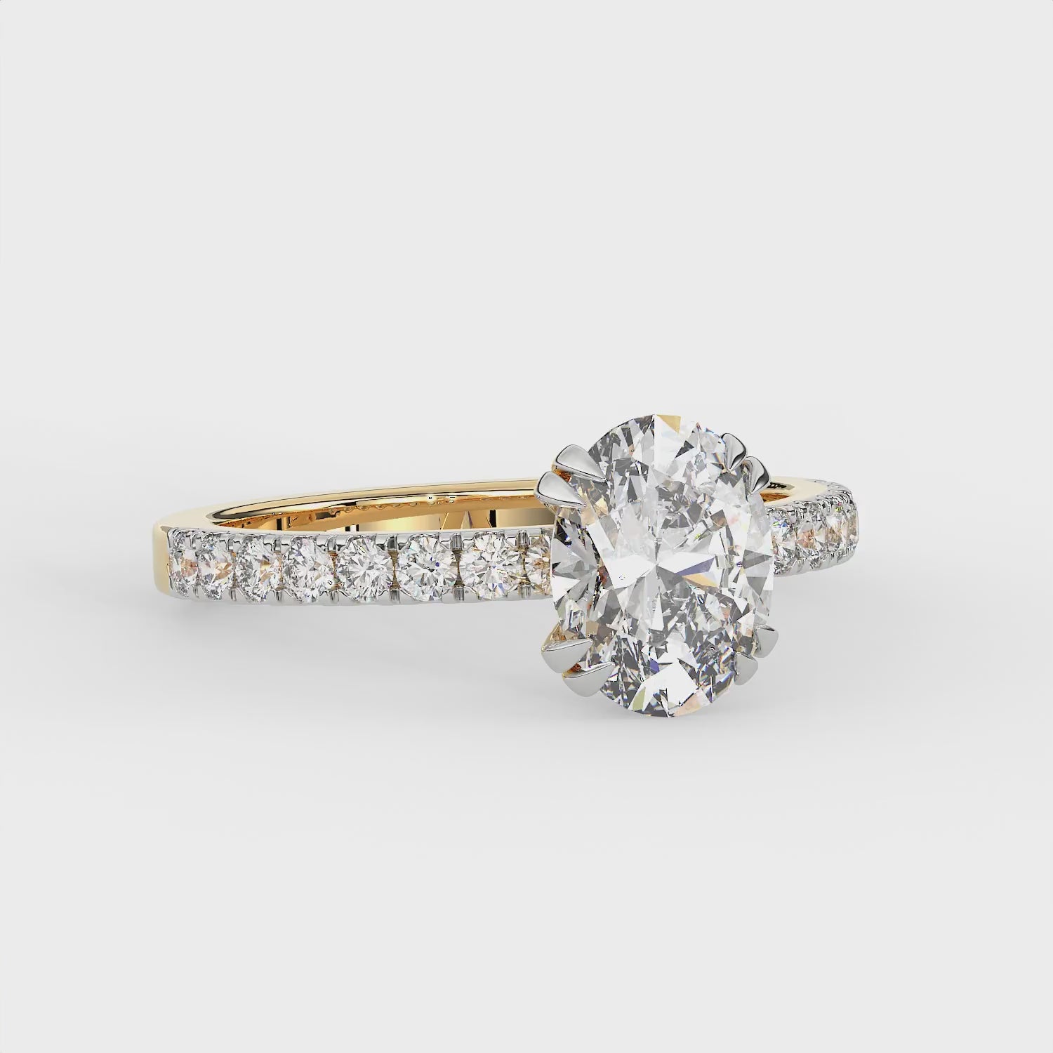 2.3 CT Oval Cut Moissanite Engagement Ring with Pavé Side Accents in 925 Sterling Silver with 14K Gold Vermeil Plating