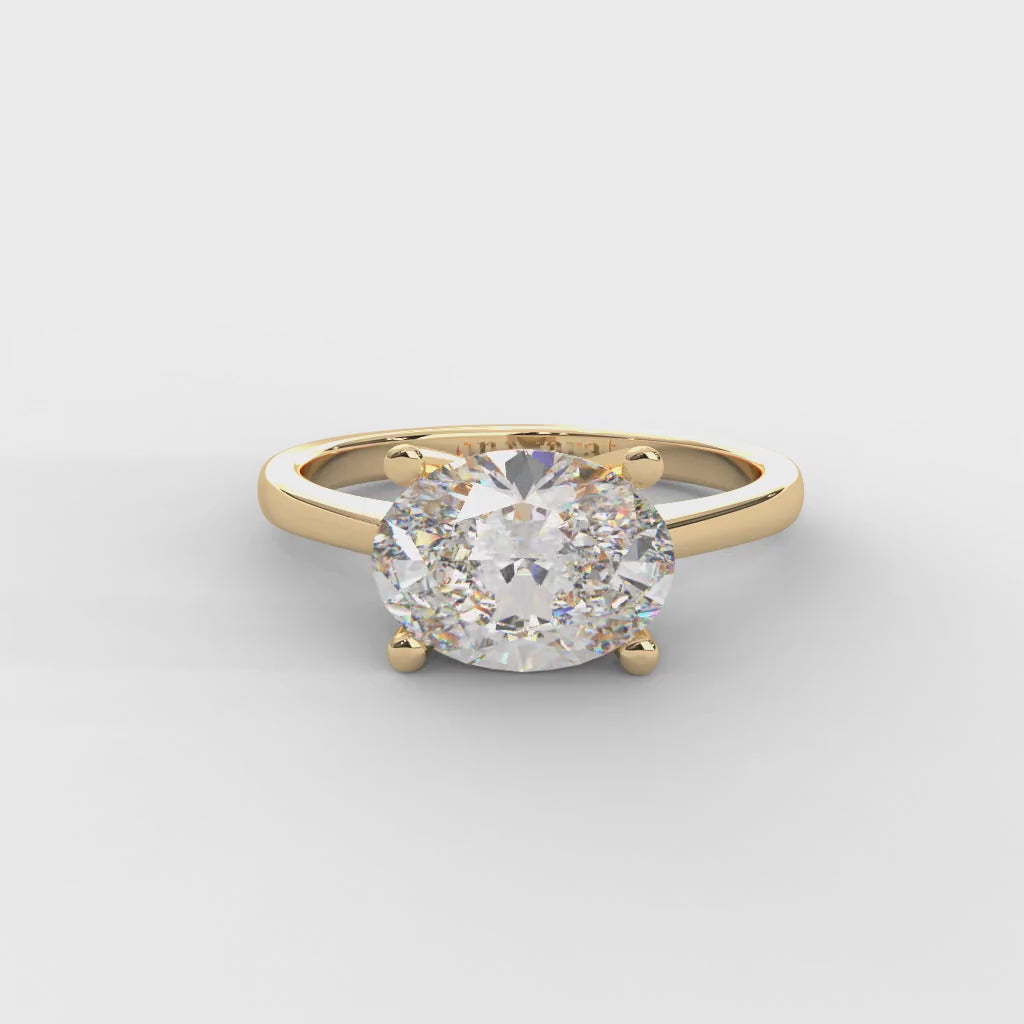 Oval Moissanite East-West Solitaire Ring - 1 CARAT in 14K Yellow Gold Plated