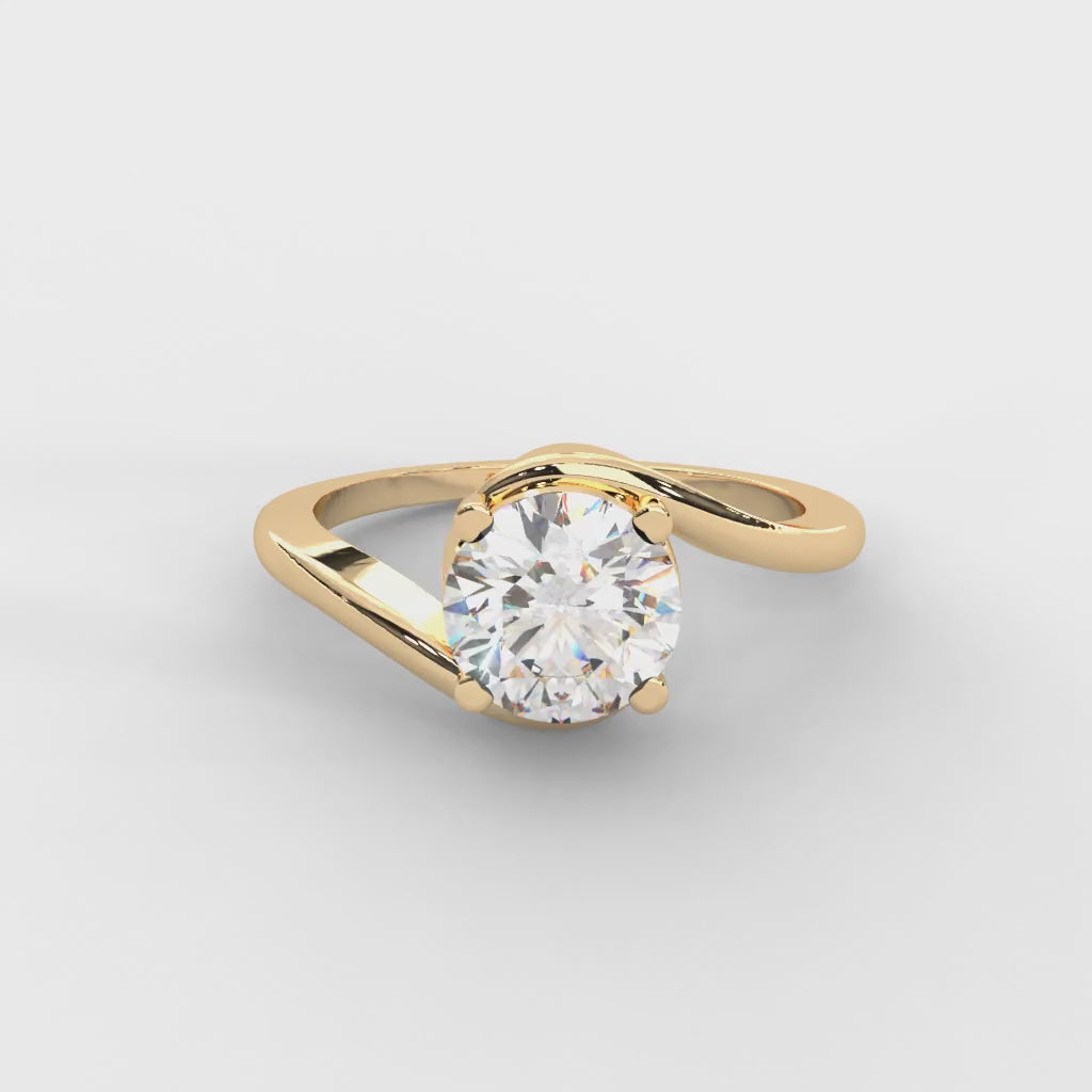 Moissanite Swirl Bypass Solitaire Ring - 1 CARAT 14K White Gold Plated