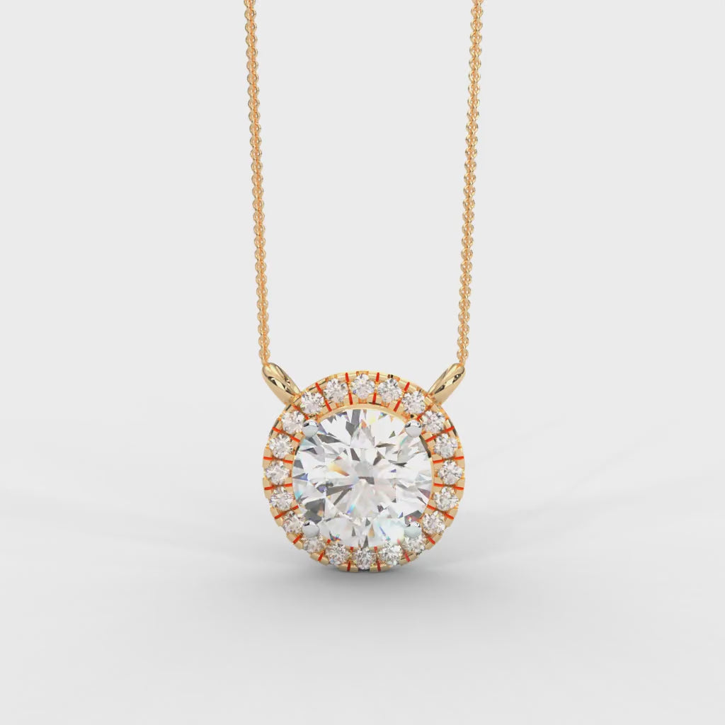 1 CARAT DEW Round Moissanite Cluster Halo Signature Necklace in 14K Yellow Gold Plated