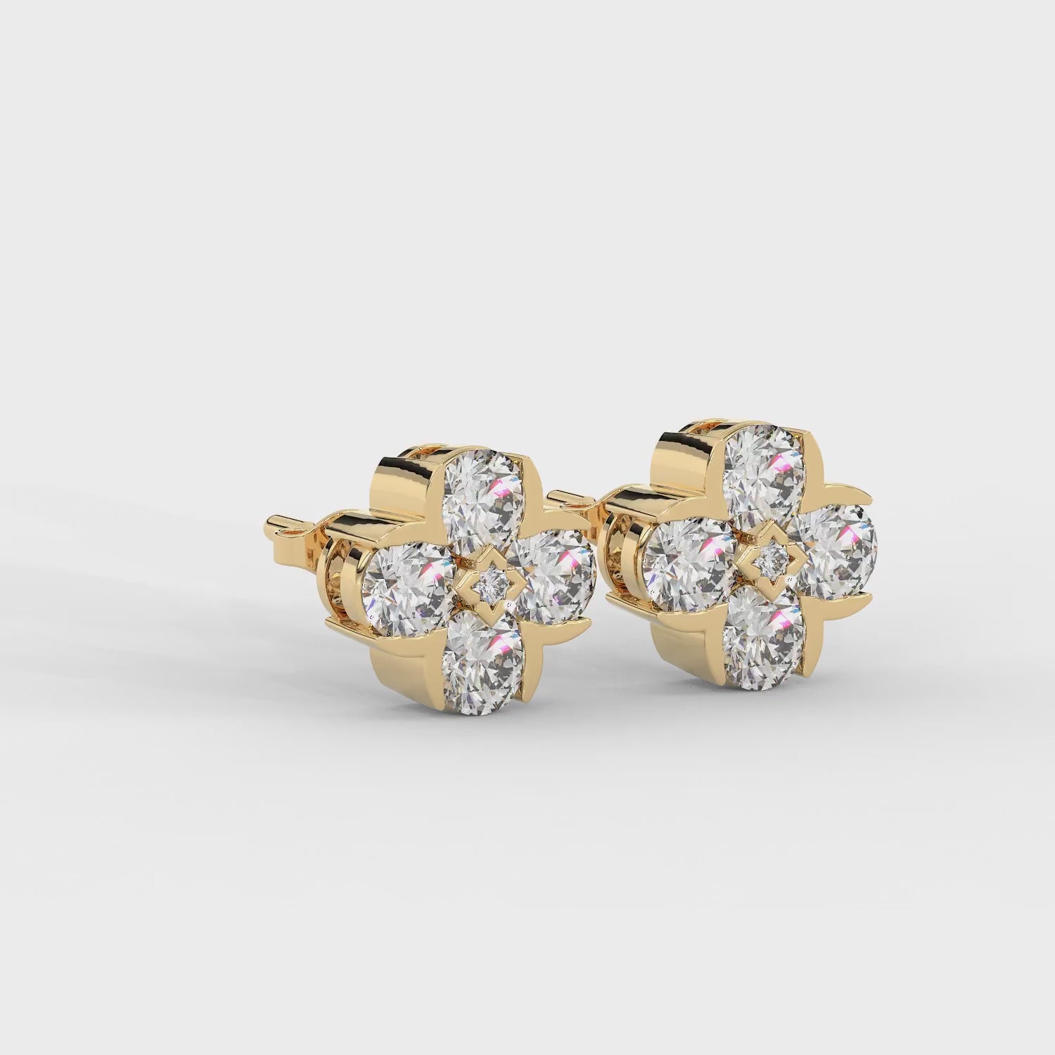2 CT Round Cut Floral Moissanite Cluster Stud Earrings in 925 Sterling Silver with Gold Vermeil