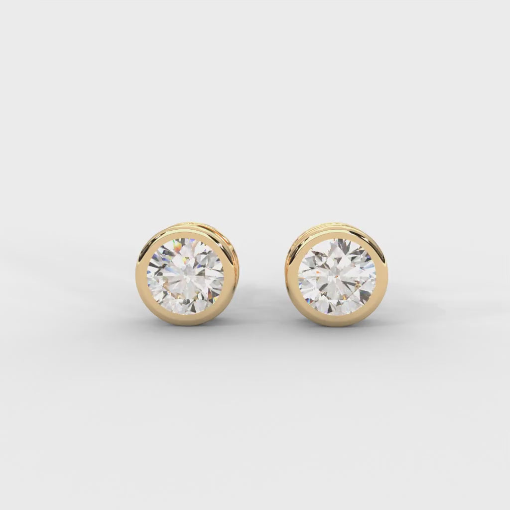 Round Moissanite Bezel Set Stud Earrings - 1 CARAT in 14K White Gold Plated