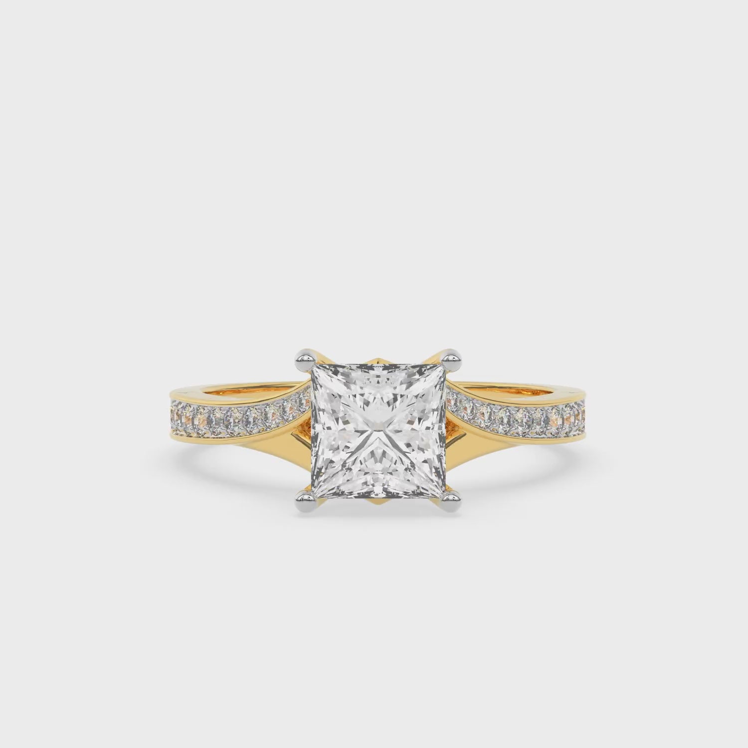 1.03 CARAT Square Moissanite Solitaire with Side Accents Engagement Ring in 14K Yellow Gold Plated