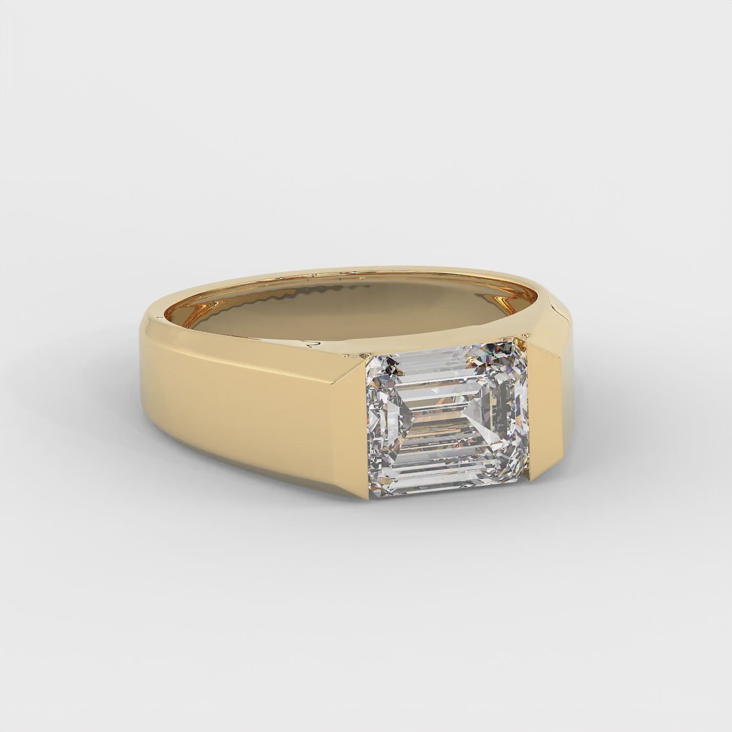 2.5 CT Emerald Cut Moissanite Signet Men Ring in 925 Sterling Silver with Gold Vermeil