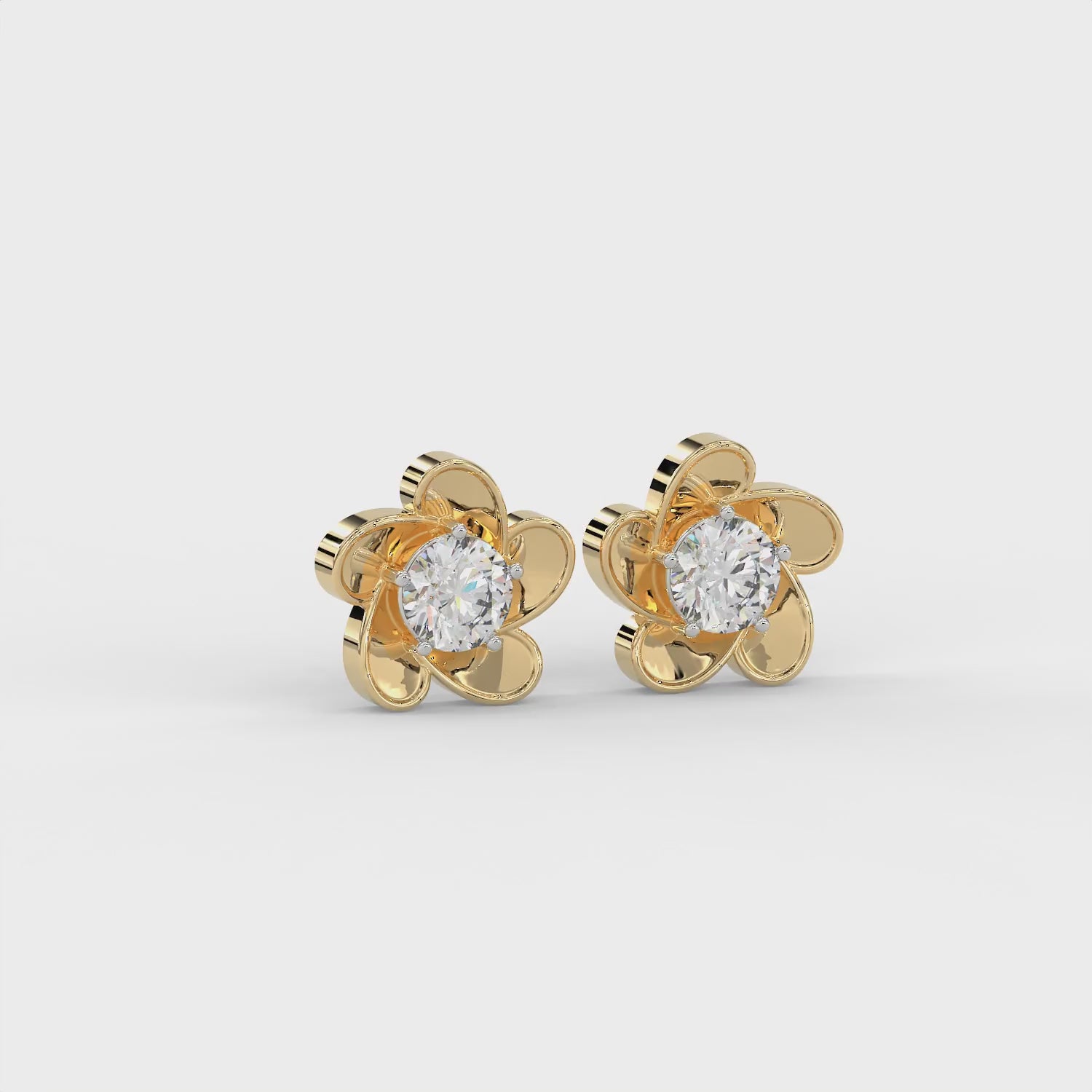 2 CT Round Cut Floral Moissanite Stud Earrings in 925 Sterling Silver with Gold Vermeil