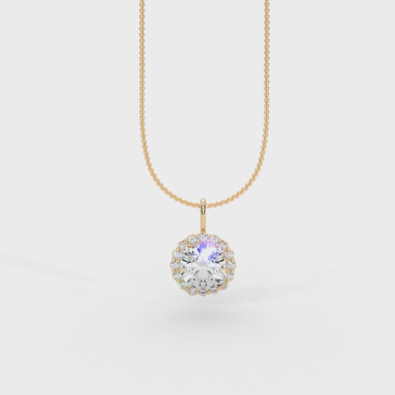 1 CARAT Round Moissanite Halo Necklace in 14K Yellow Gold Plated