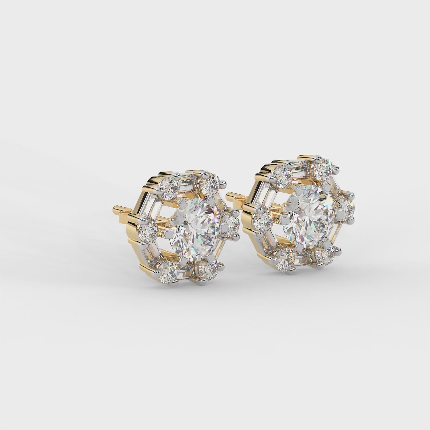 3 CT Round Halo Moissanite Stud Earrings with Baguette Stones in 925 Sterling Silver