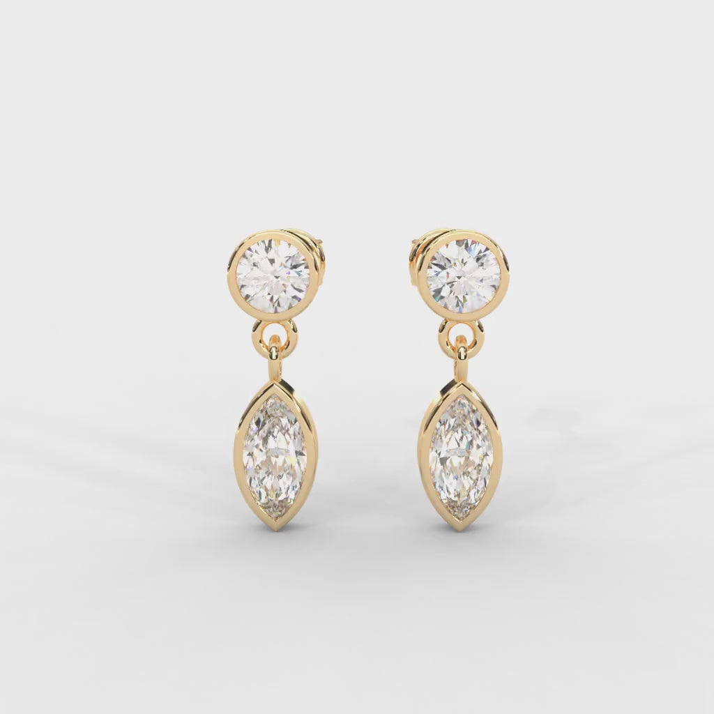 0.66 CARAT Marquise Moissanite Bezel Drop Earrings in 14K Yellow Gold Plated