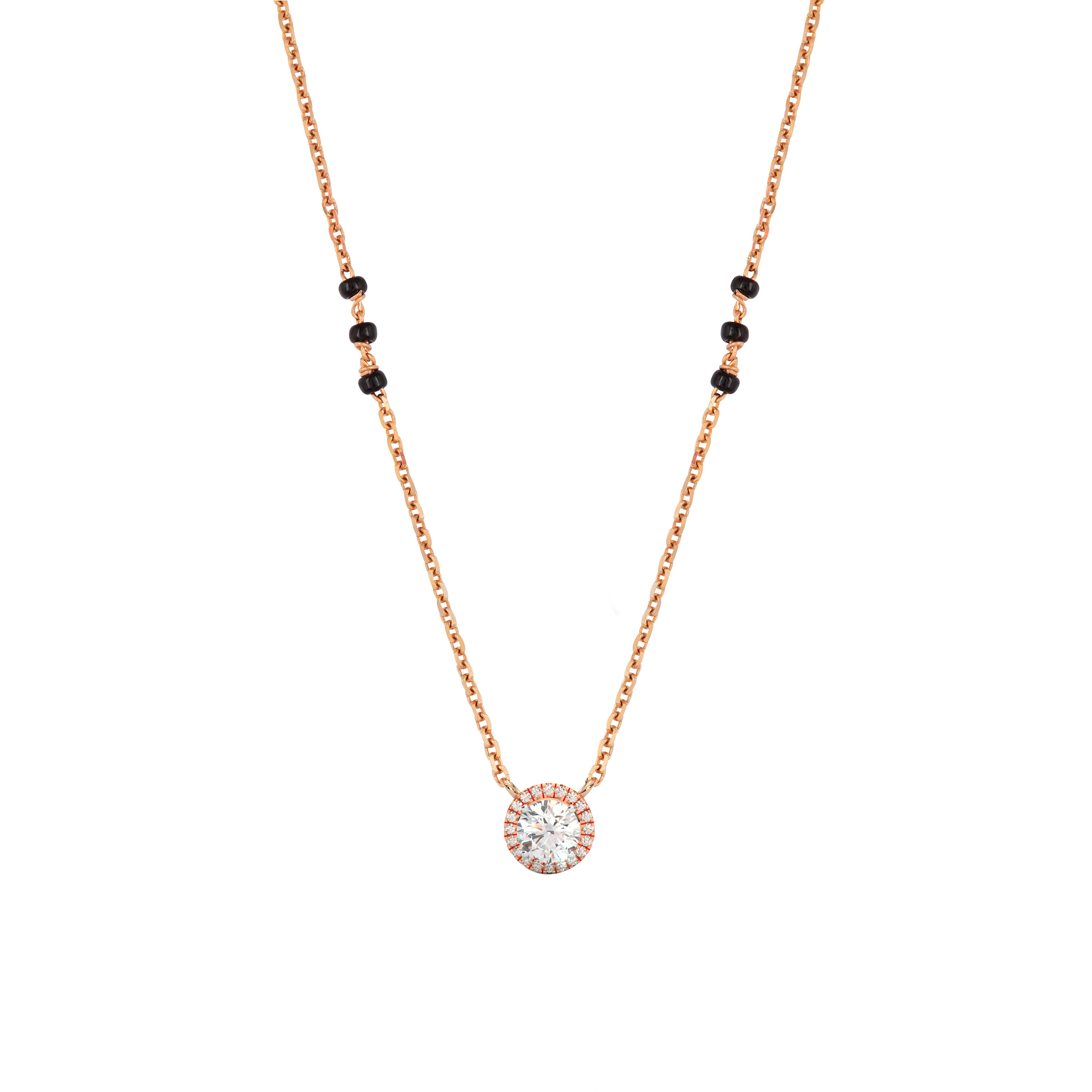 1 CARAT DEW Round Moissanite Cluster Halo Signature Mangalsutra in 14K Yellow Gold Plated