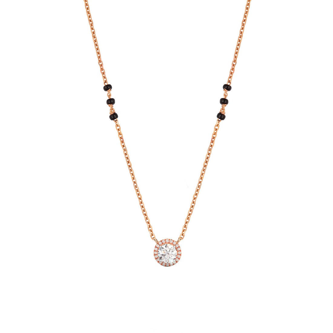 1 CARAT DEW Round Moissanite Cluster Halo Signature Mangalsutra in 14K Yellow Gold Plated
