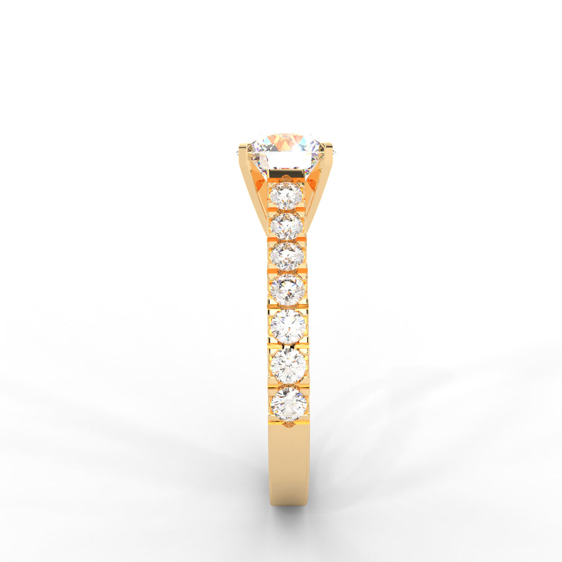 1 CARAT Round Moissanite Solitaire with Side Accents Engagement Ring in 14K White Gold Plated