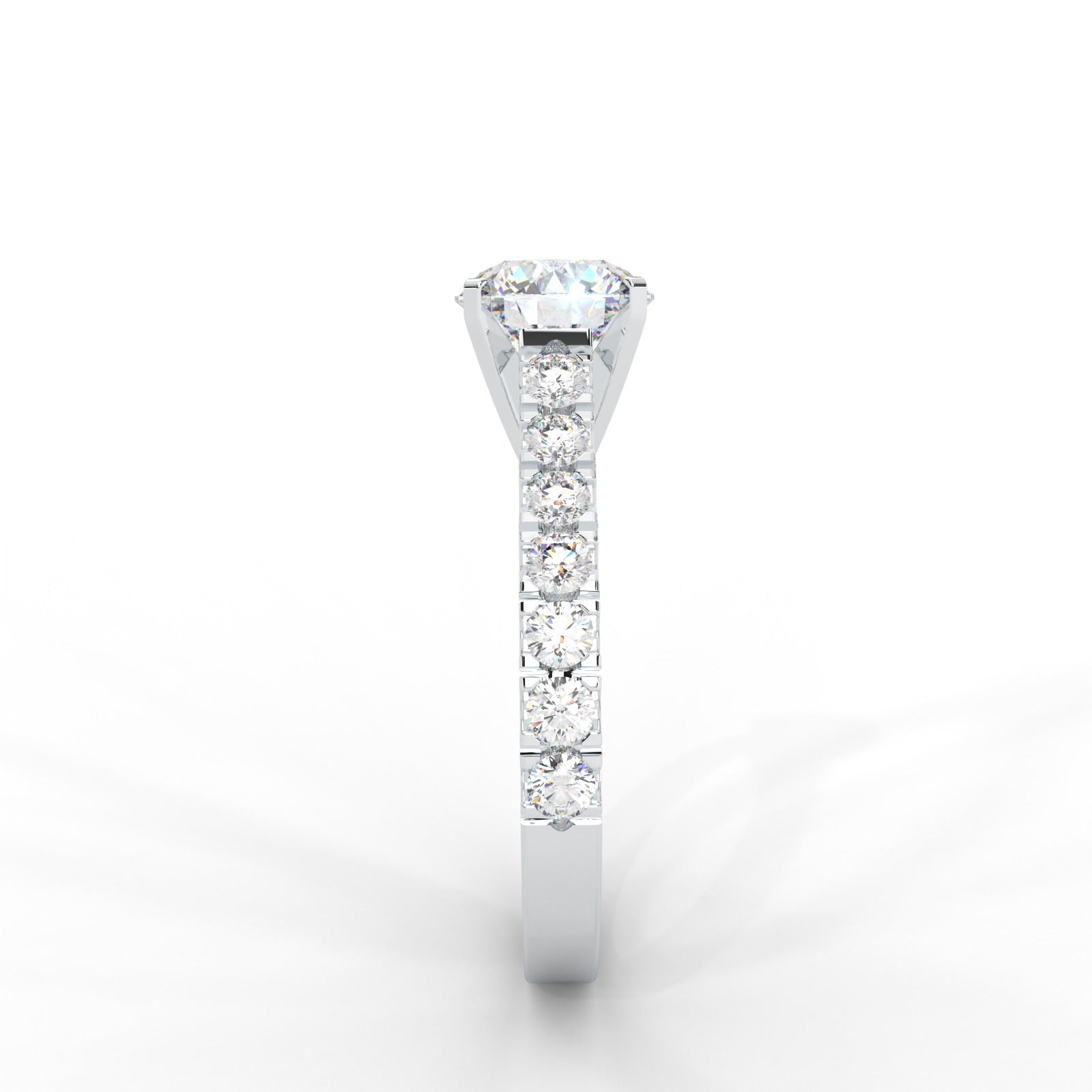 1 CARAT Round Moissanite Solitaire with Side Accents Engagement Ring in 14K White Gold Plated