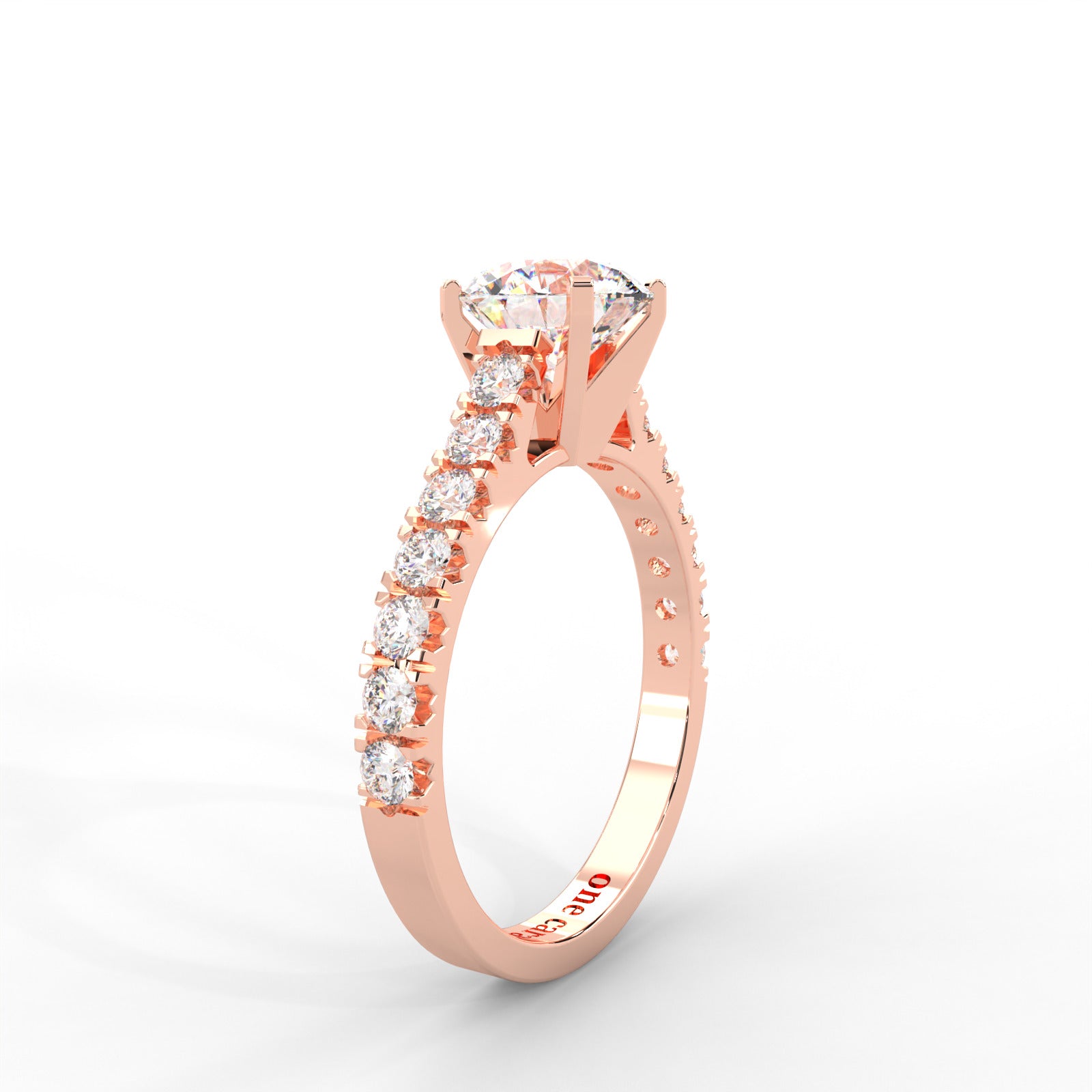 1 CARAT Round Moissanite Solitaire with Side Accents Engagement Ring in 14K White Gold Plated