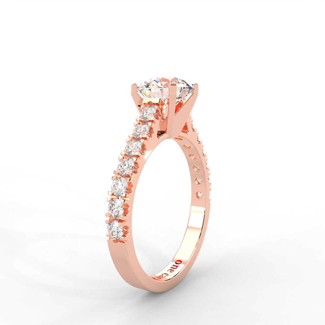 1 CARAT Round Moissanite Solitaire with Side Accents Engagement Ring in 14K White Gold Plated