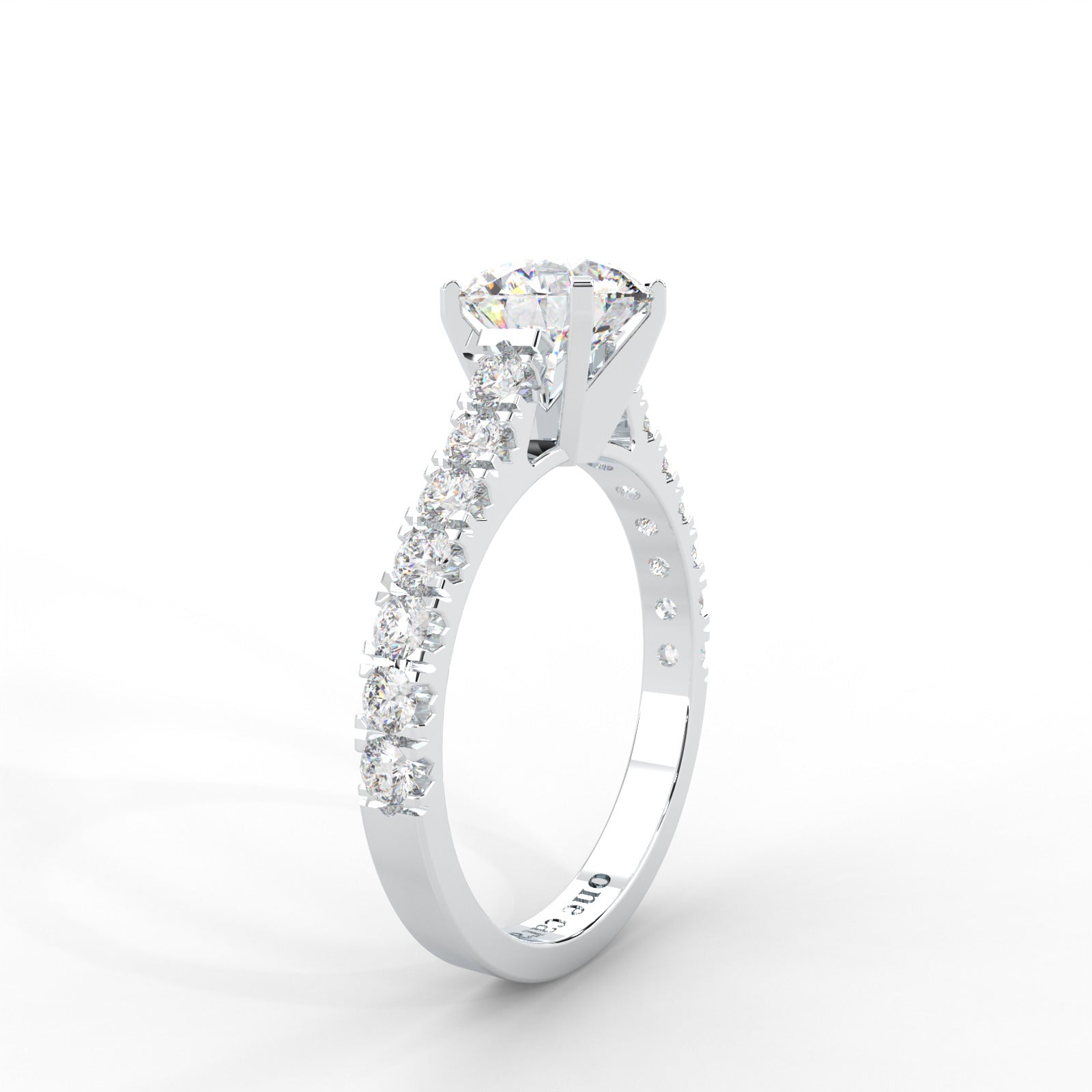 1 CARAT Round Moissanite Solitaire with Side Accents Engagement Ring in 14K White Gold Plated