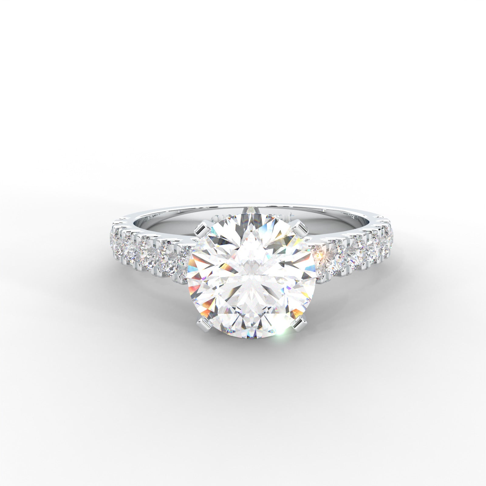 1 CARAT Round Moissanite Solitaire with Side Accents Engagement Ring in 14K White Gold Plated