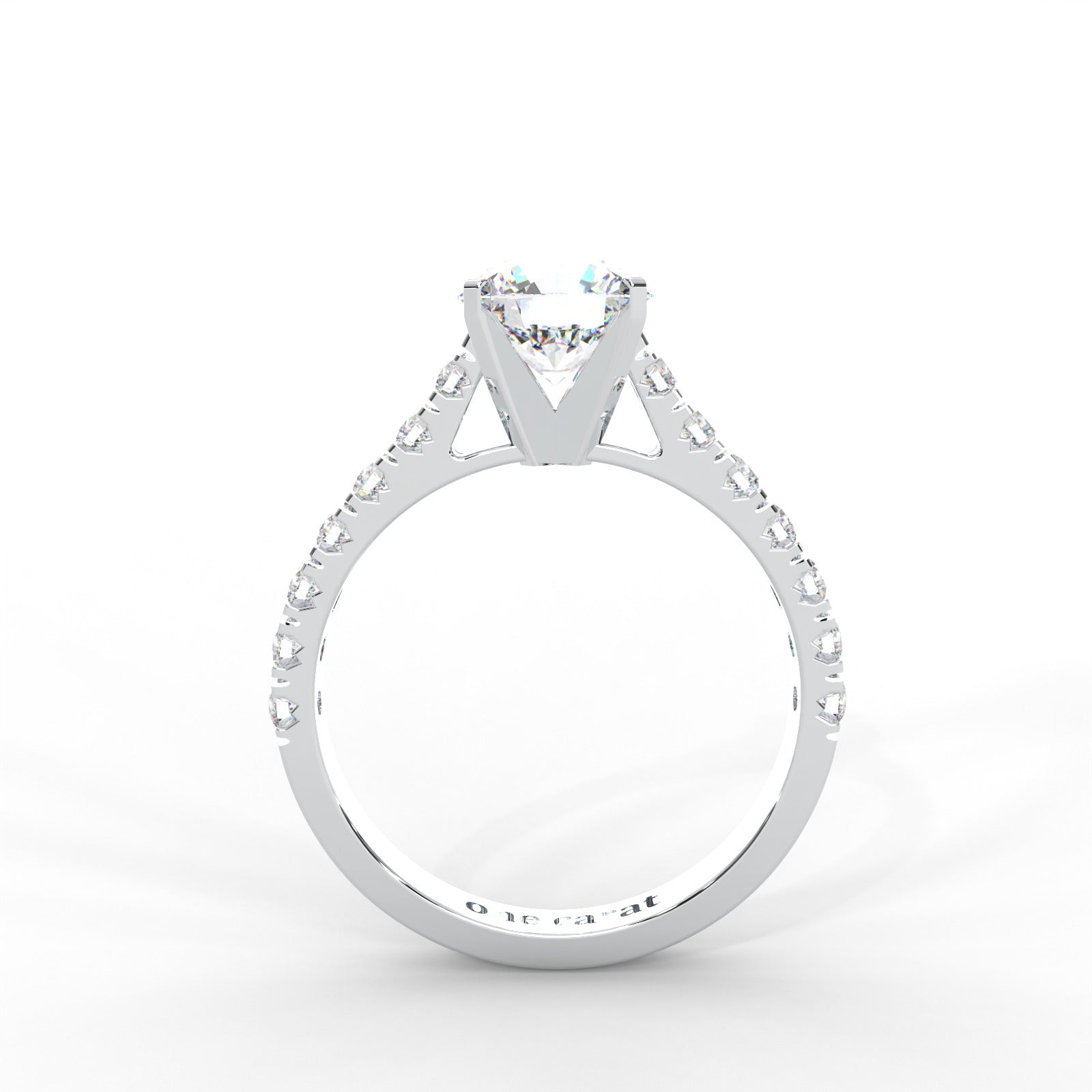 1 CARAT Round Moissanite Solitaire with Side Accents Engagement Ring in 14K White Gold Plated