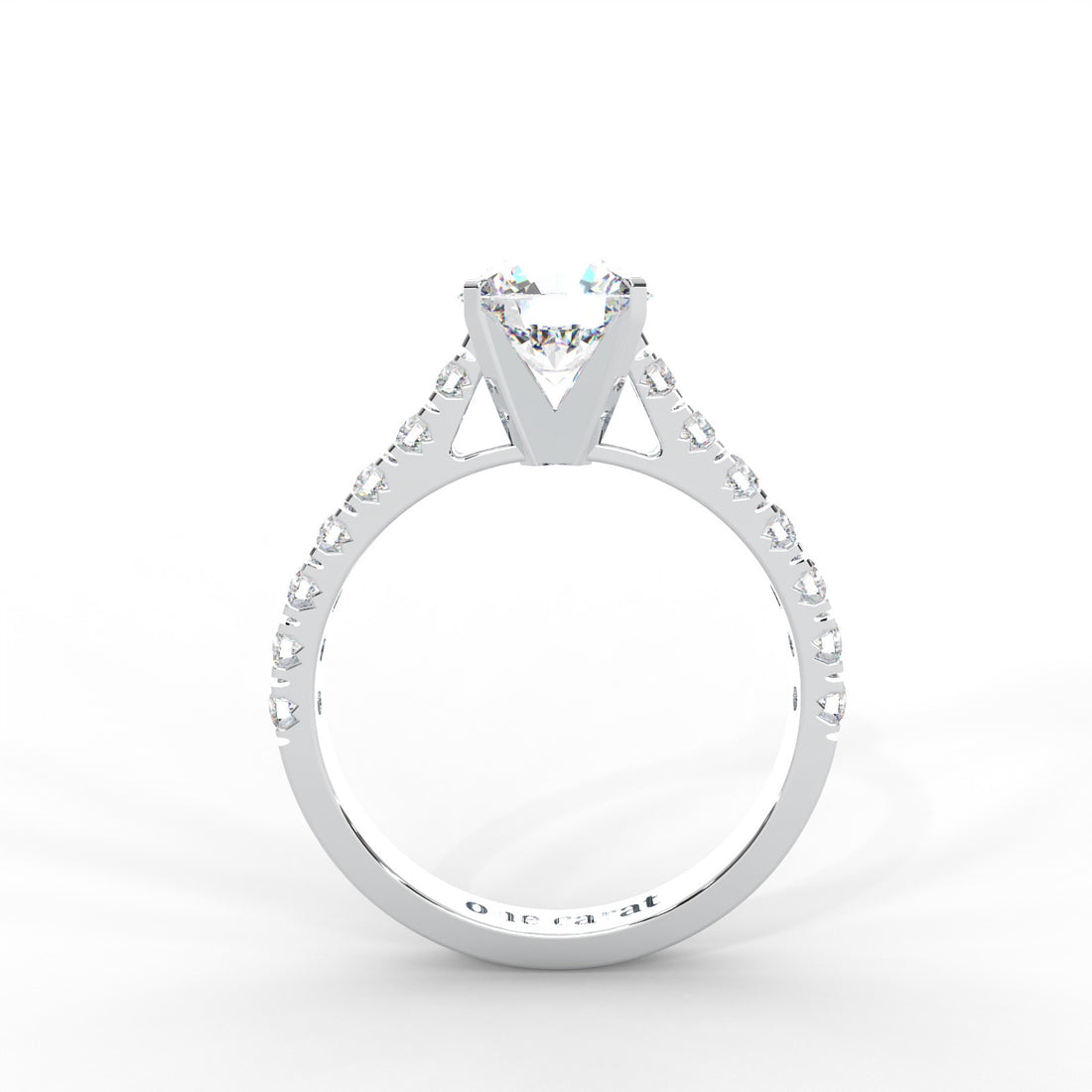 1 CARAT Round Moissanite Solitaire with Side Accents Engagement Ring in 14K White Gold Plated