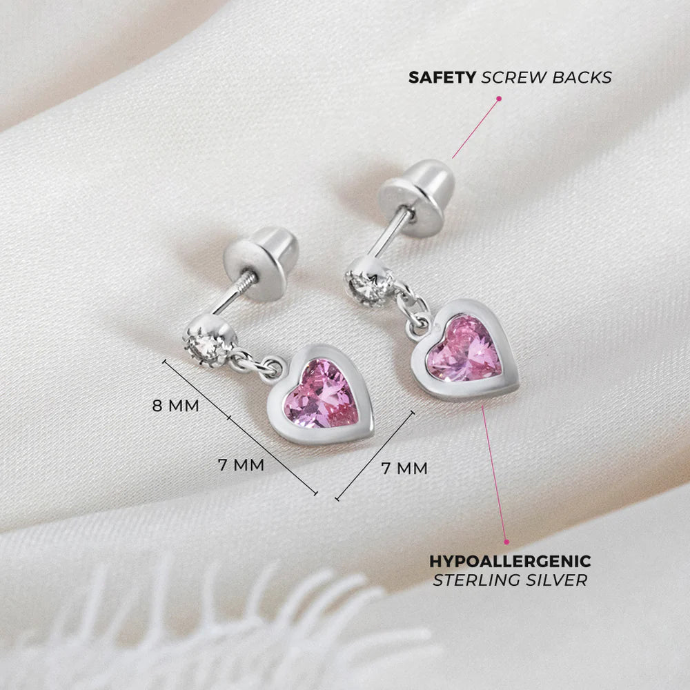 My First Heart Dangle Earrings for Girls in Sterling Silver