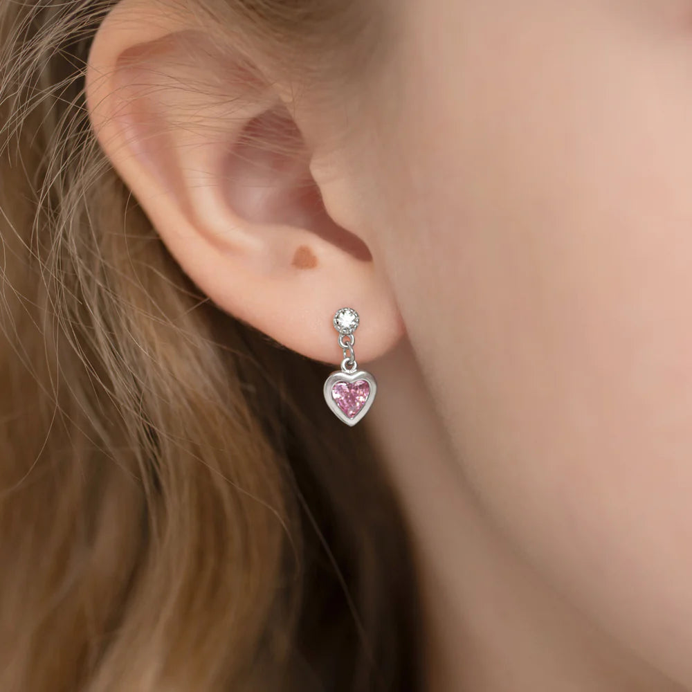 My First Heart Dangle Earrings for Girls in Sterling Silver